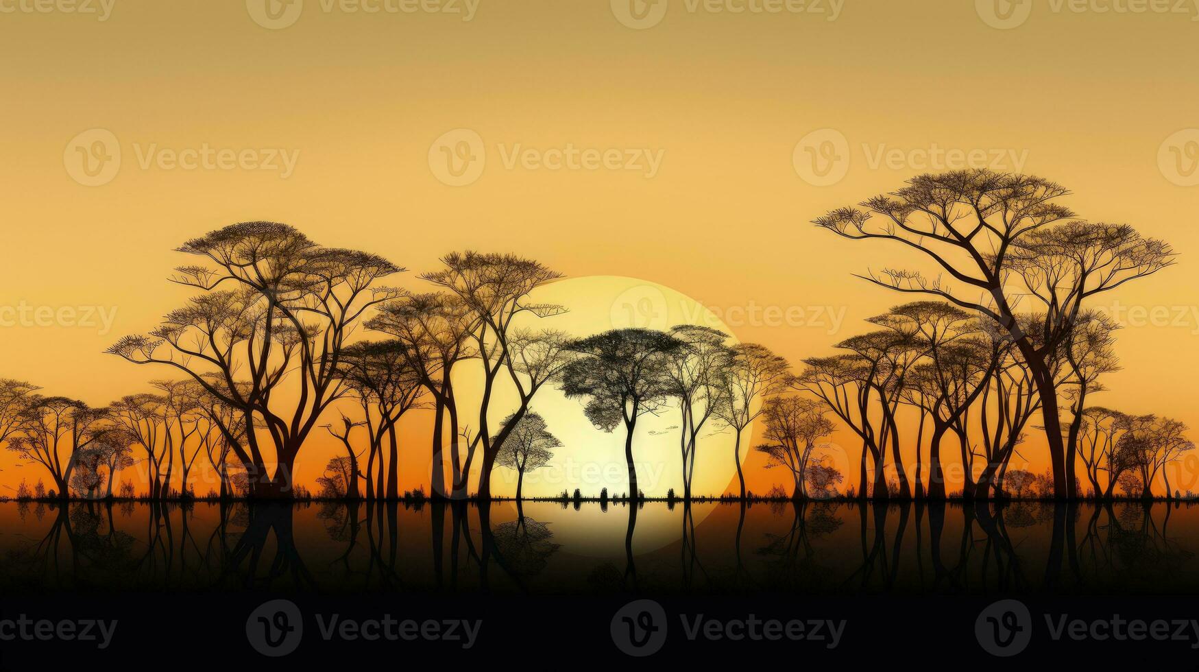 Shapes of trees and plants contrasting with the sun s descent. silhouette concept photo