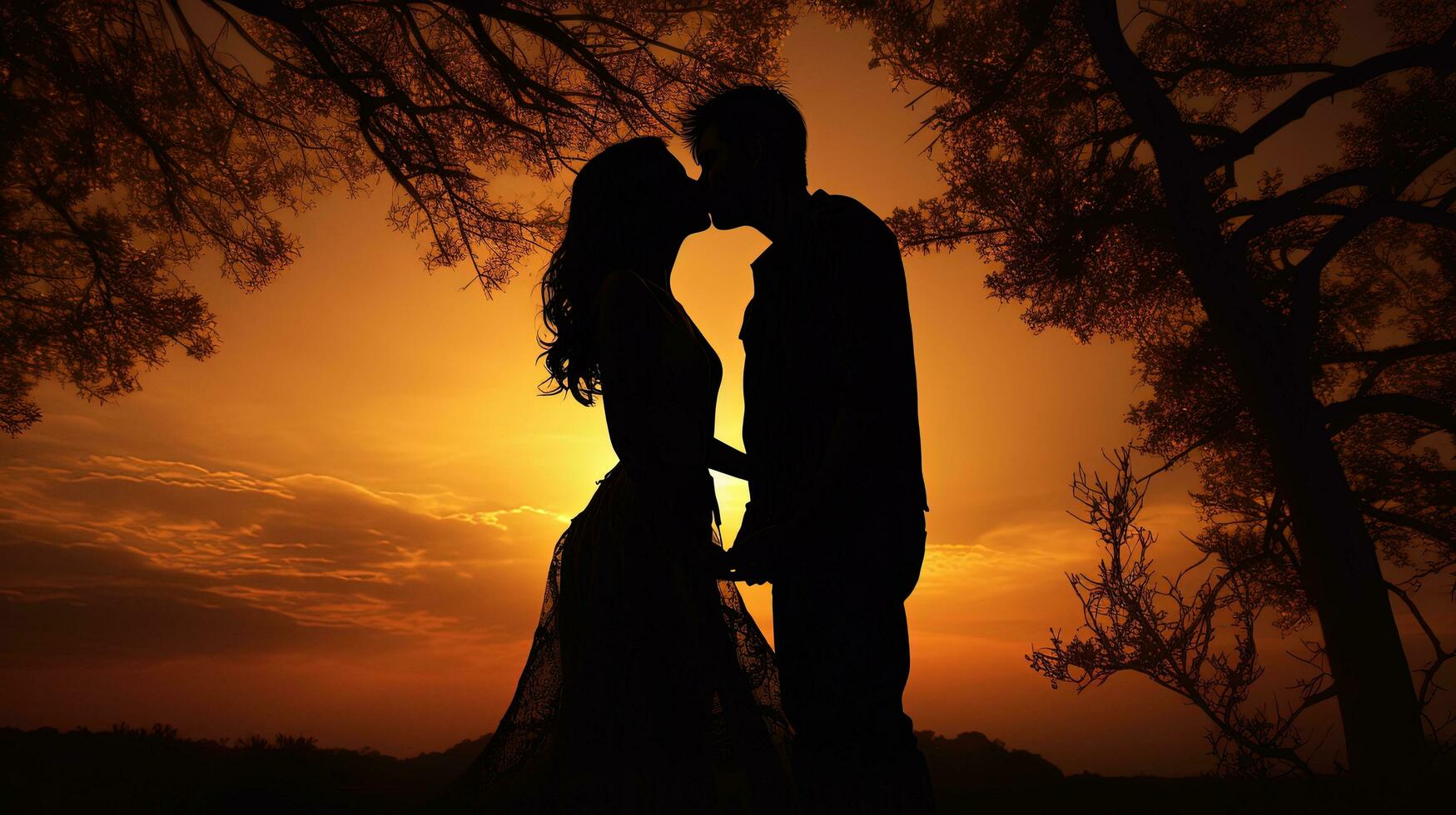 Engaged couple kissing silhouette 27446731 Stock Photo at Vecteezy