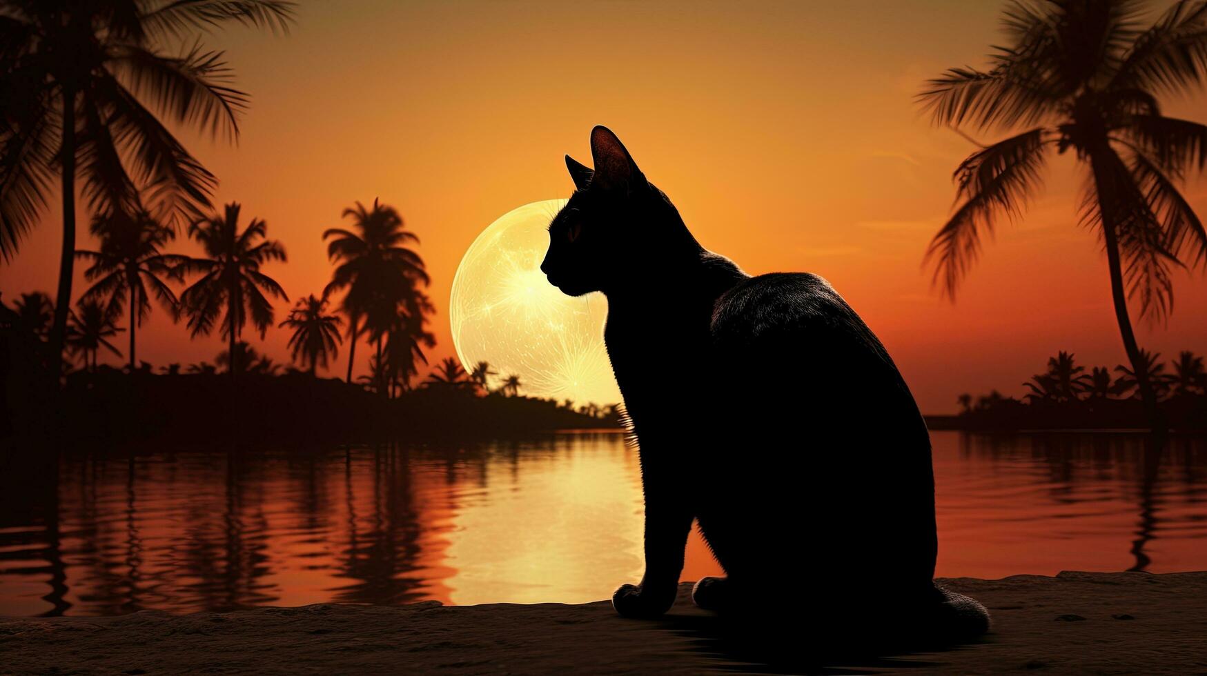 Egyptian cat silhouette against tropical setting photo