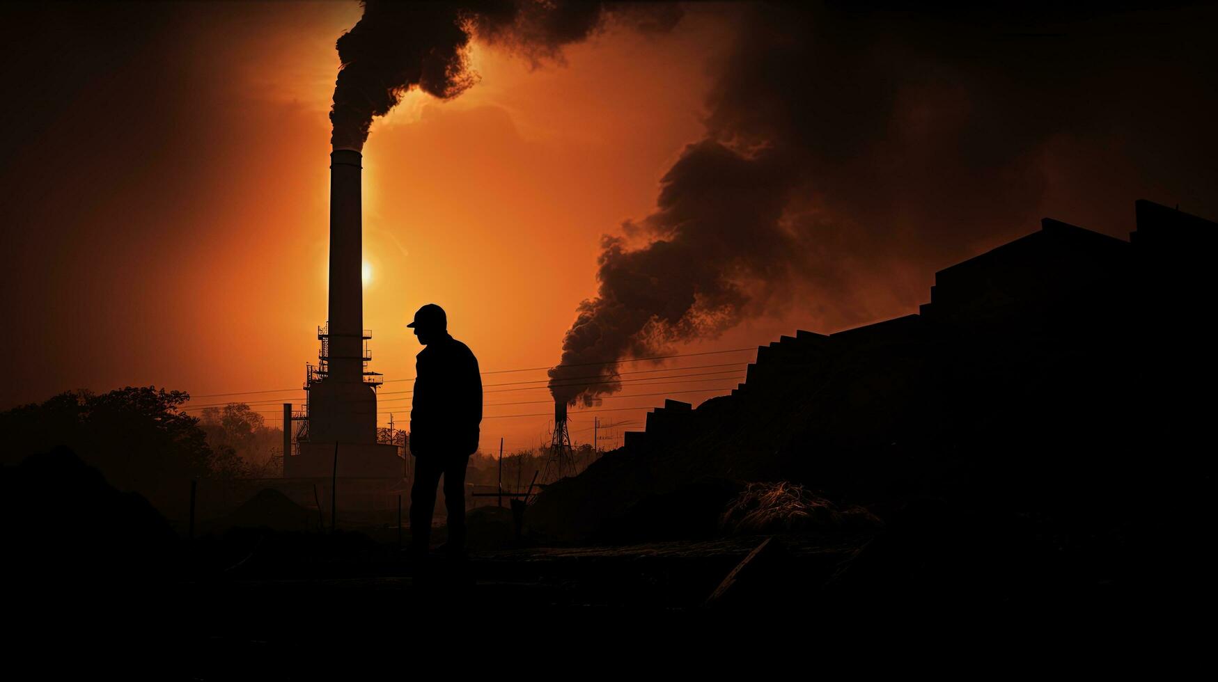 This photo shows a coal boiler installation with a tall chimney taken at a Semarang factory. silhouette concept