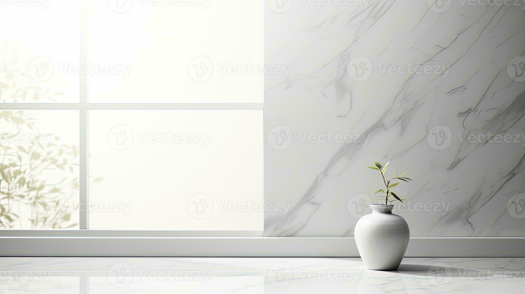 Mockup product display with marble table white wall background and window shadow drop. silhouette concept photo