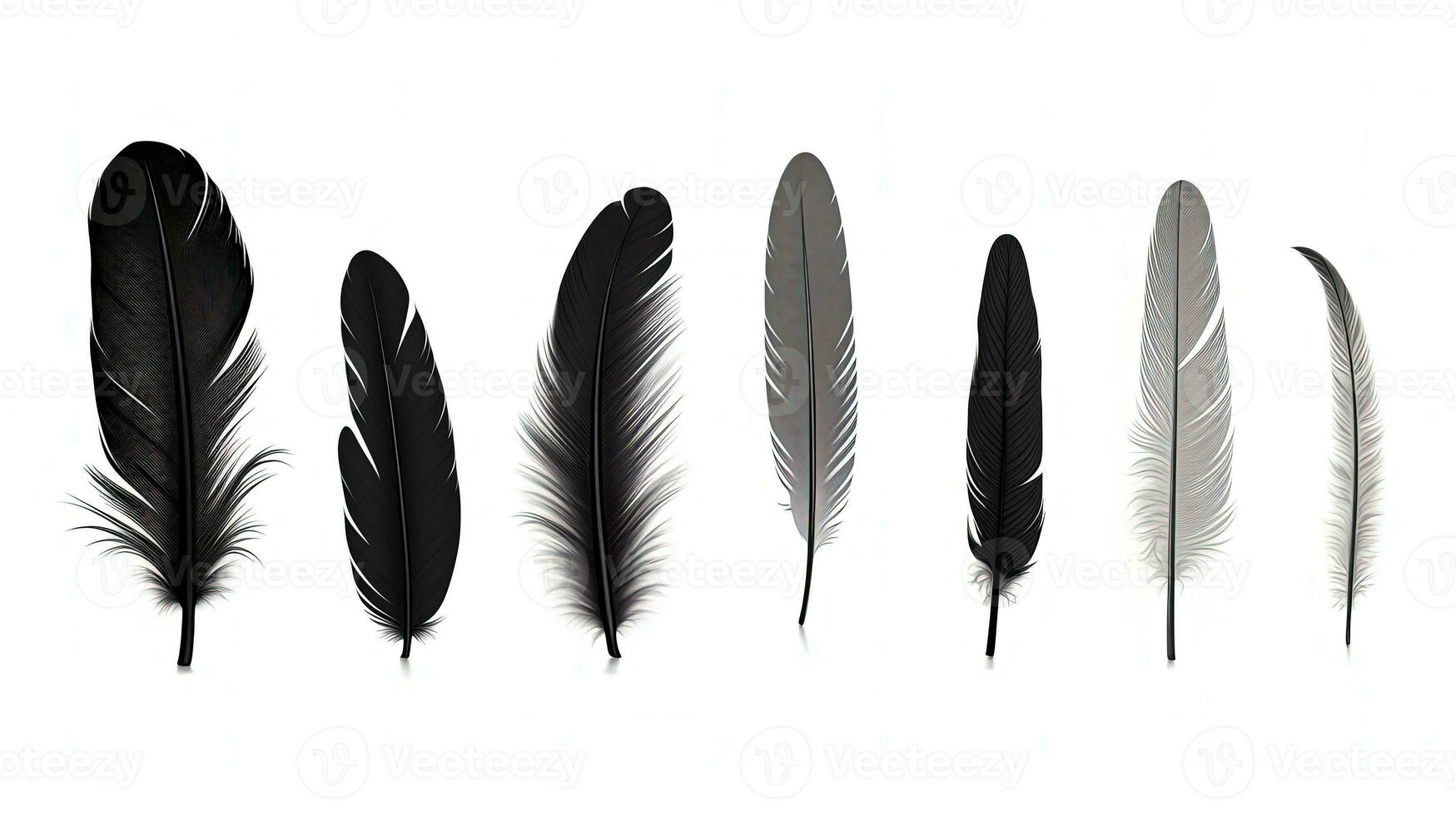 Gorgeous set of black feathers alone on a white backdrop. silhouette concept photo