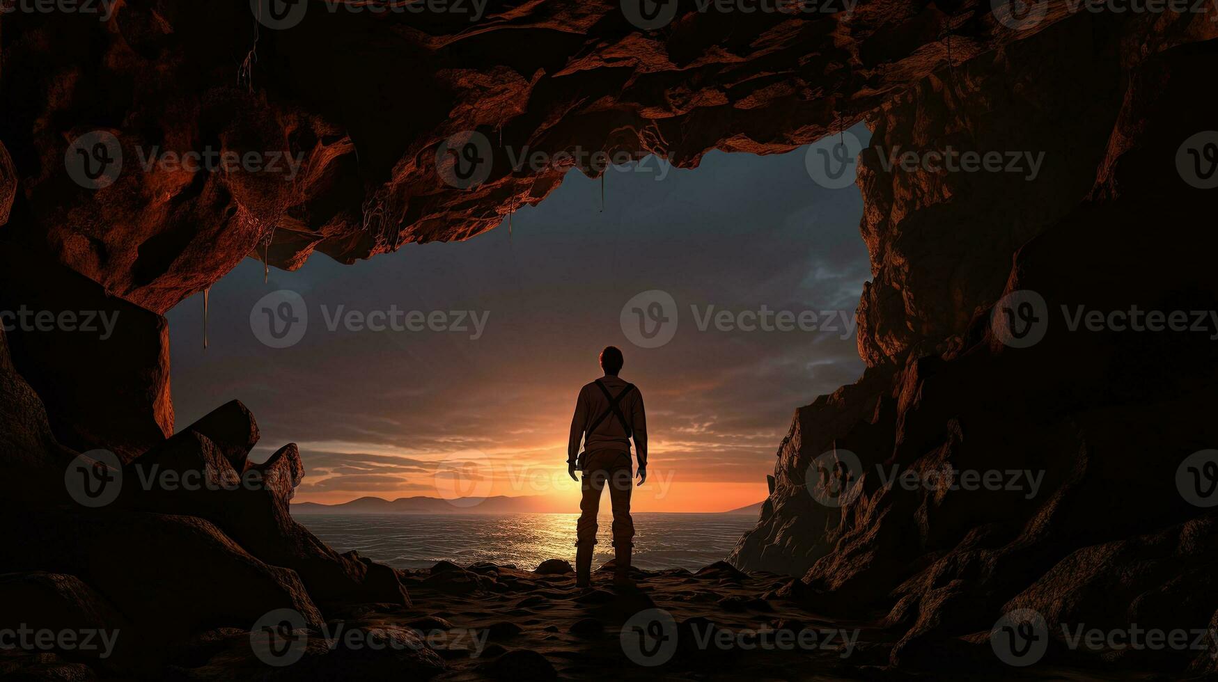 cave explorer s shadow. silhouette concept photo