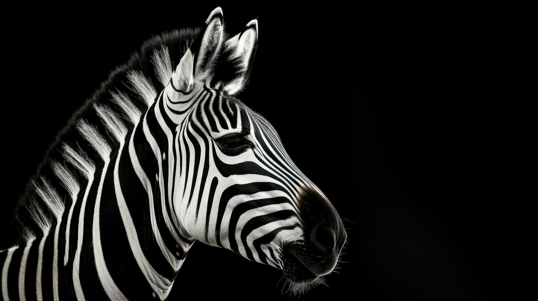 Black and white photo of a zebra head on a black background isolated side view. silhouette concept