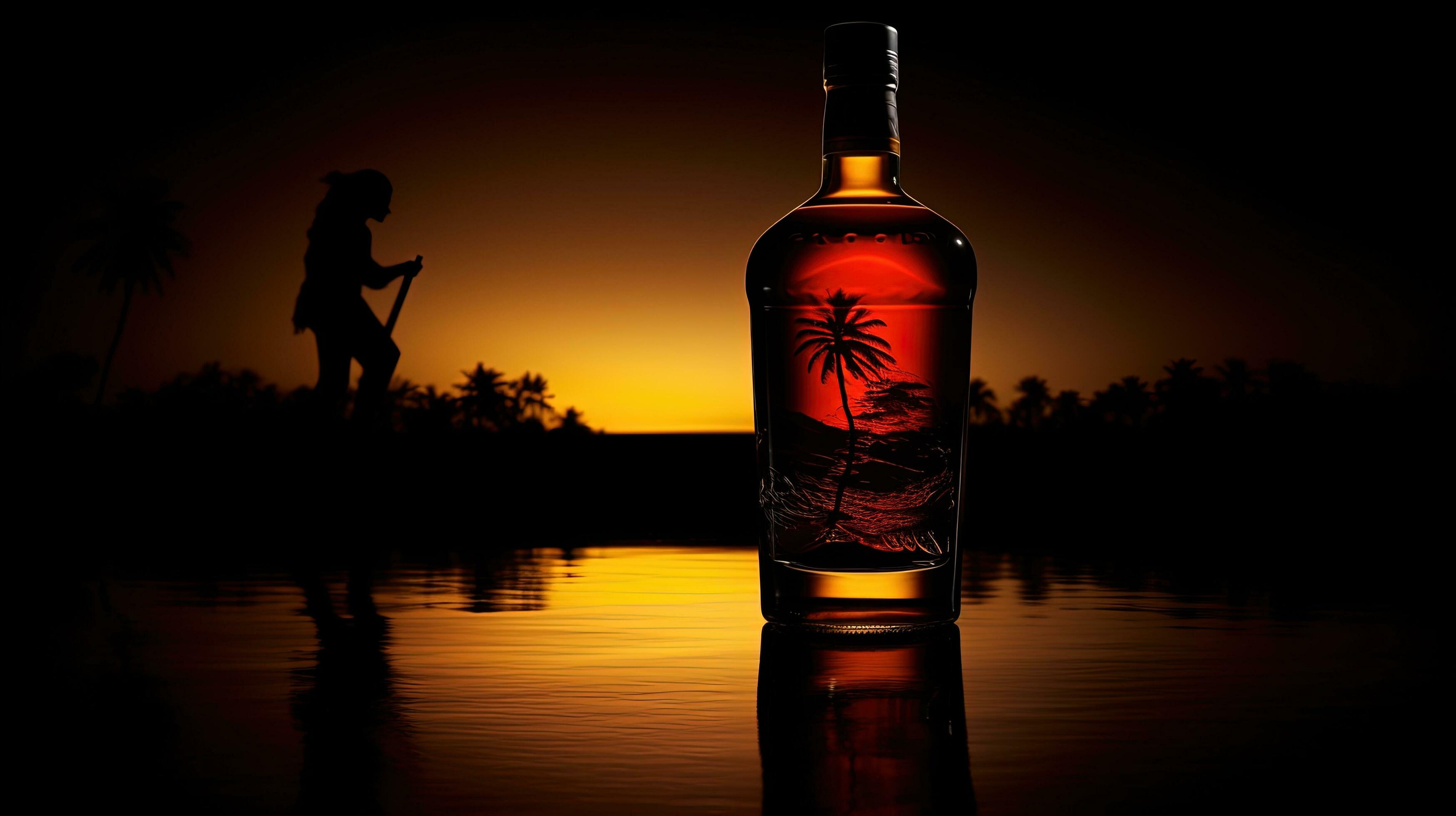 Black background with the silhouette of a rum bottle 27446850 Stock