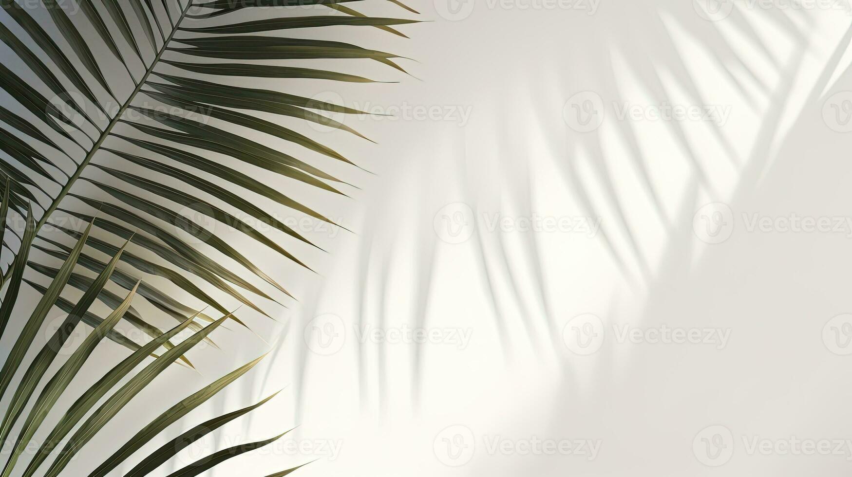 Tropical palm leaf shadow on white wall for design template. silhouette concept photo