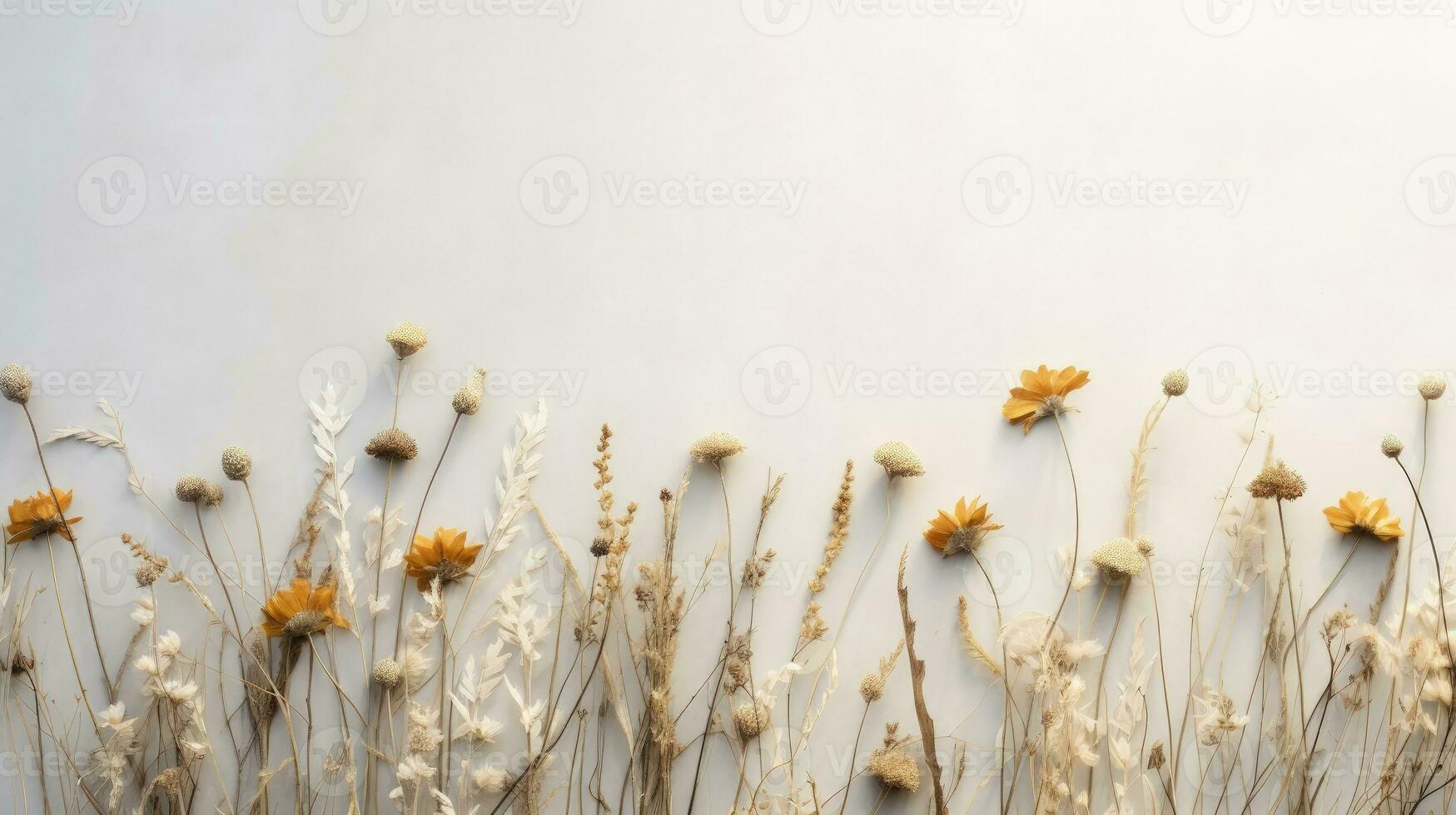 Flat lay of dried field flowers with shadow projected on a grey textured background isolated Minimal handmade eco nature concept for bloggers. silhouette concept photo