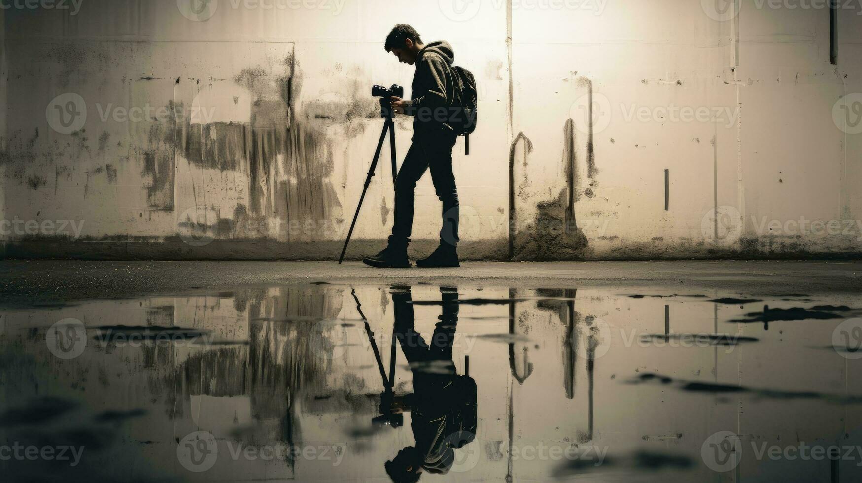 fotógrafo sombra en el piso. silueta concepto foto