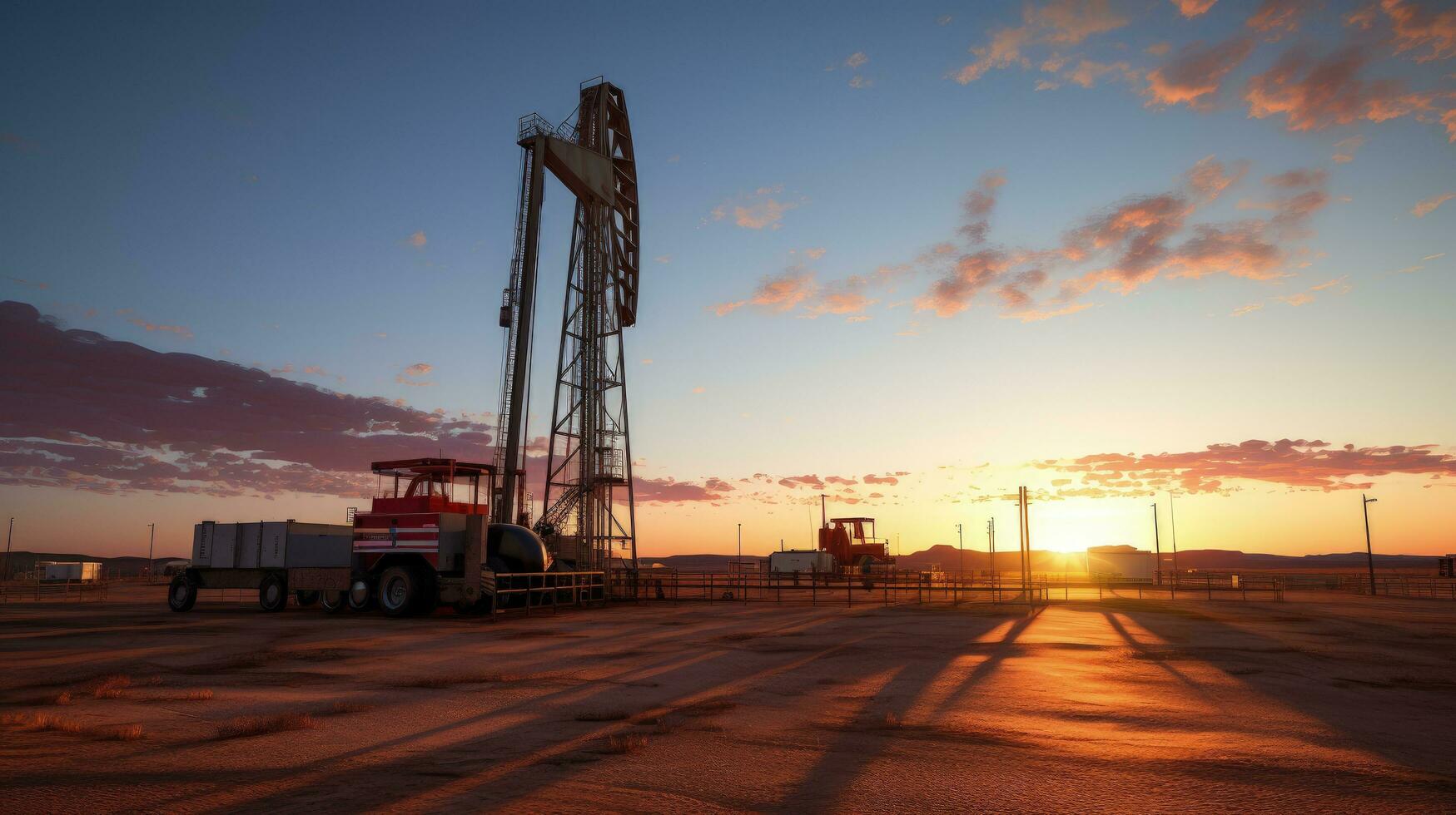 Drilling rig in the Permian Basin with a sunrise view of the West Texas Desert. silhouette concept photo