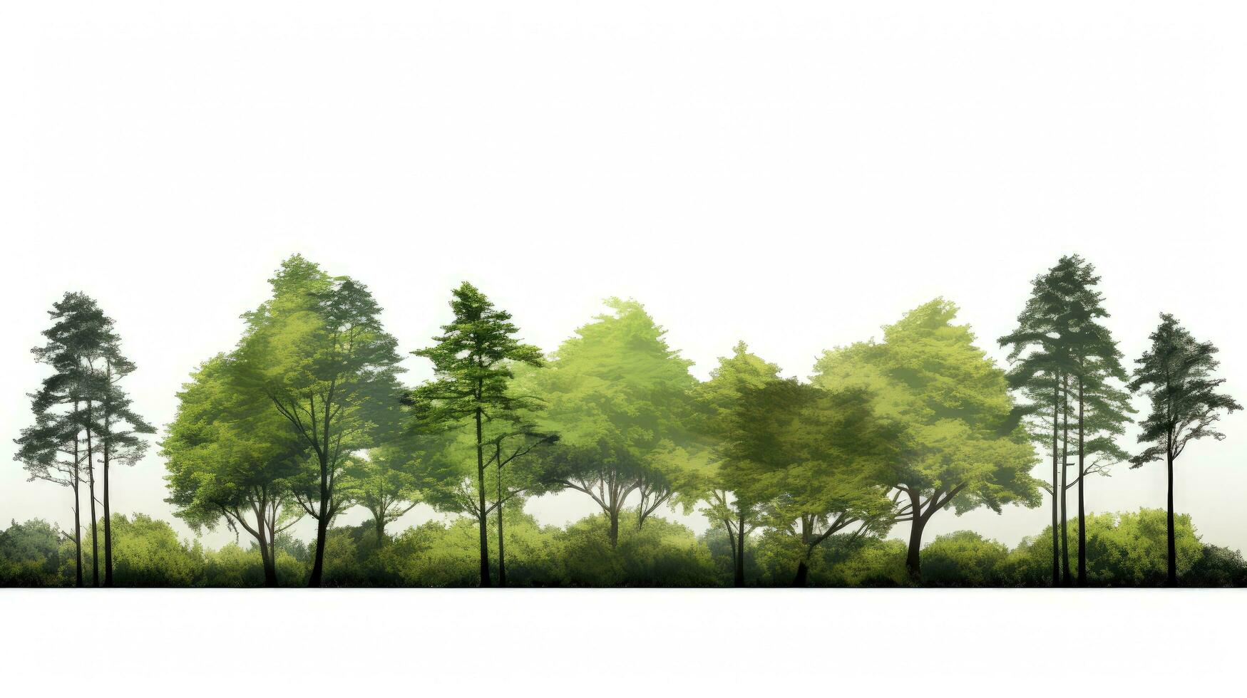 High definition view of trees and shrubs in a summer forest isolated on white. silhouette concept photo