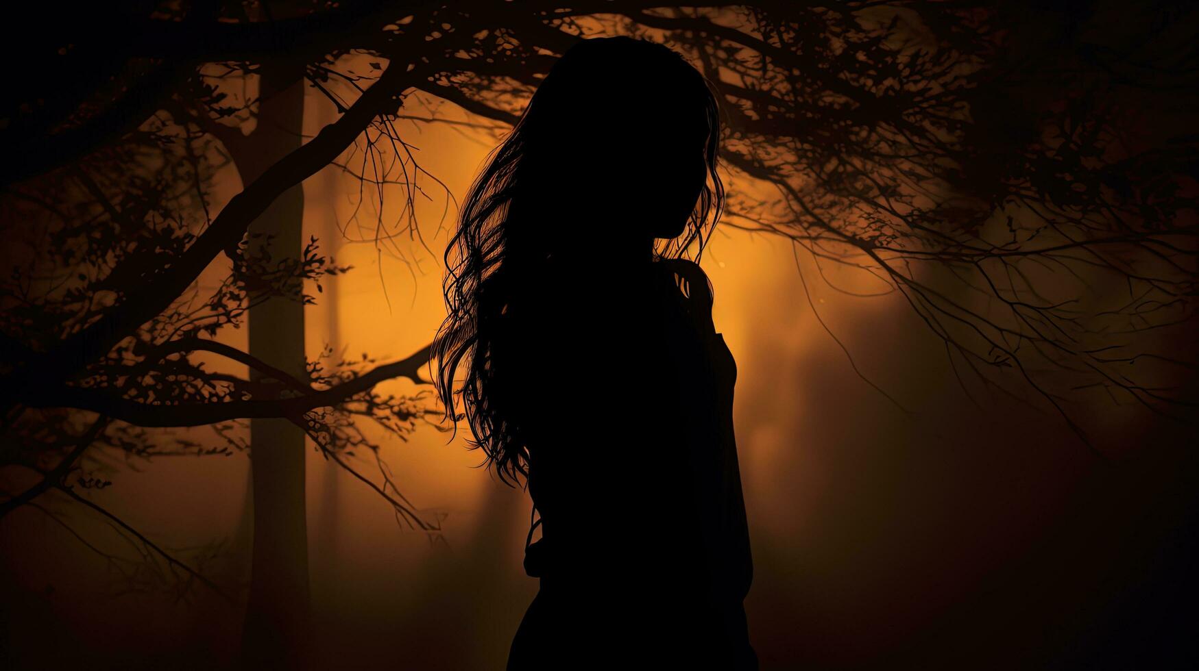 Girl s shadow on backdrop. silhouette concept photo