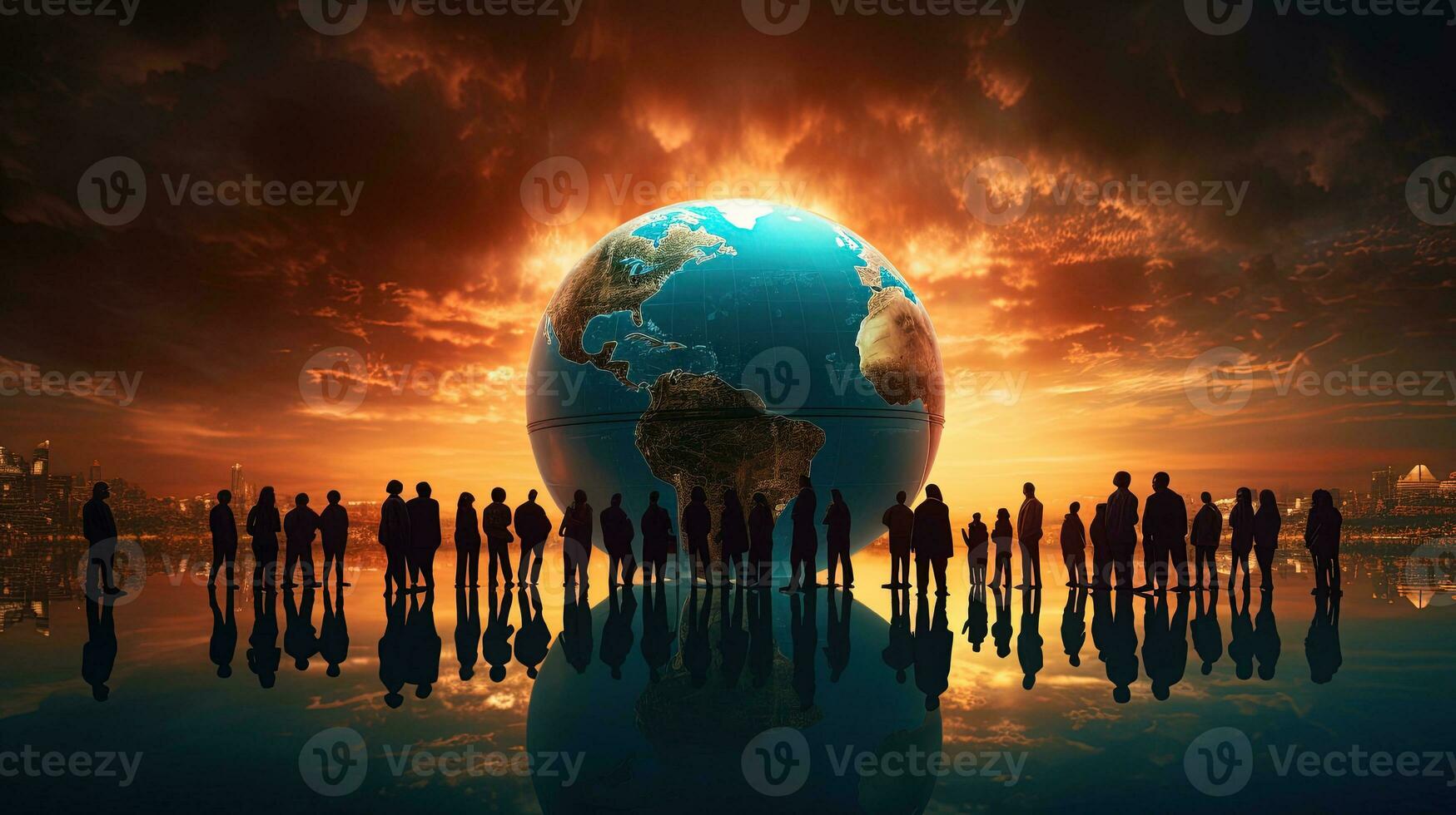 3D model of the Earth with human silhouettes photo