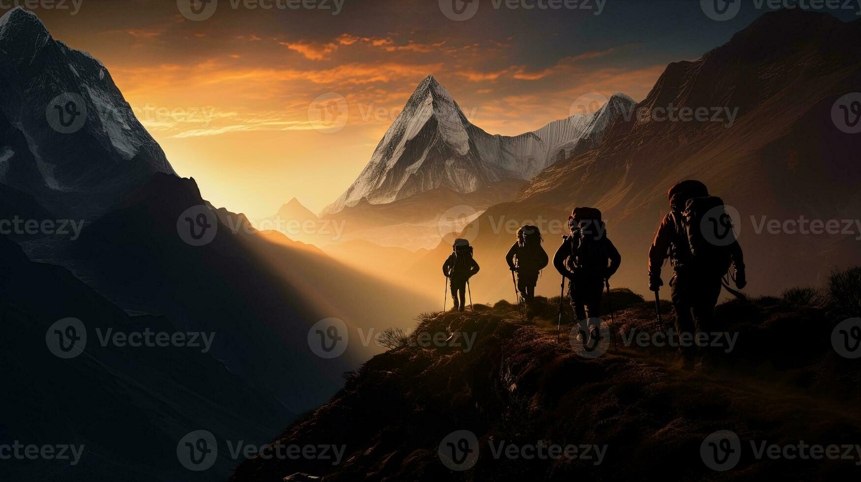 hiking in the Himalayas of Nepal. silhouette concept photo