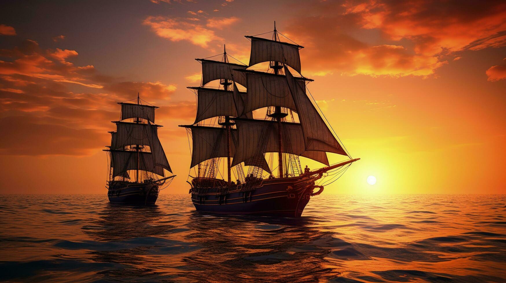 dos barcos crucero a puesta de sol. silueta concepto foto