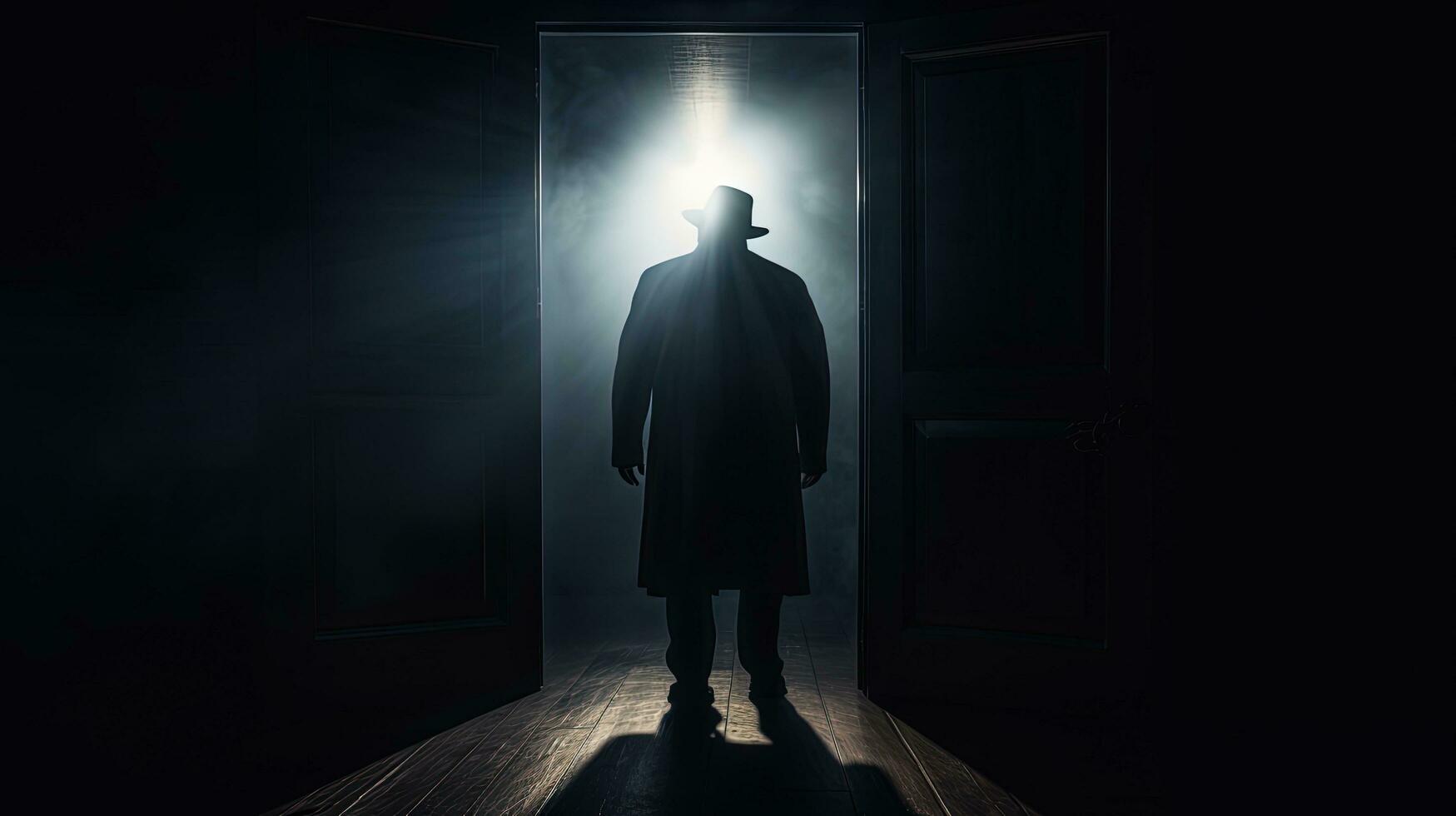 Unseen adult male lurking behind the door. silhouette concept photo