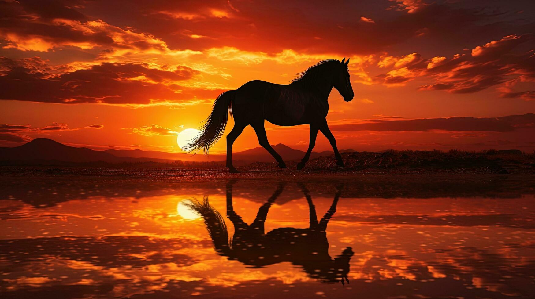 puesta de sol caballo silueta foto