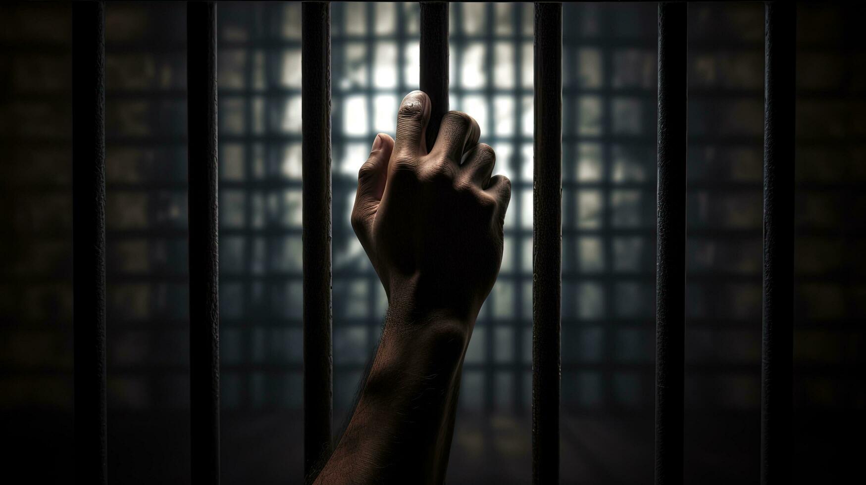 Seeking freedom hand grips prison bars. silhouette concept photo