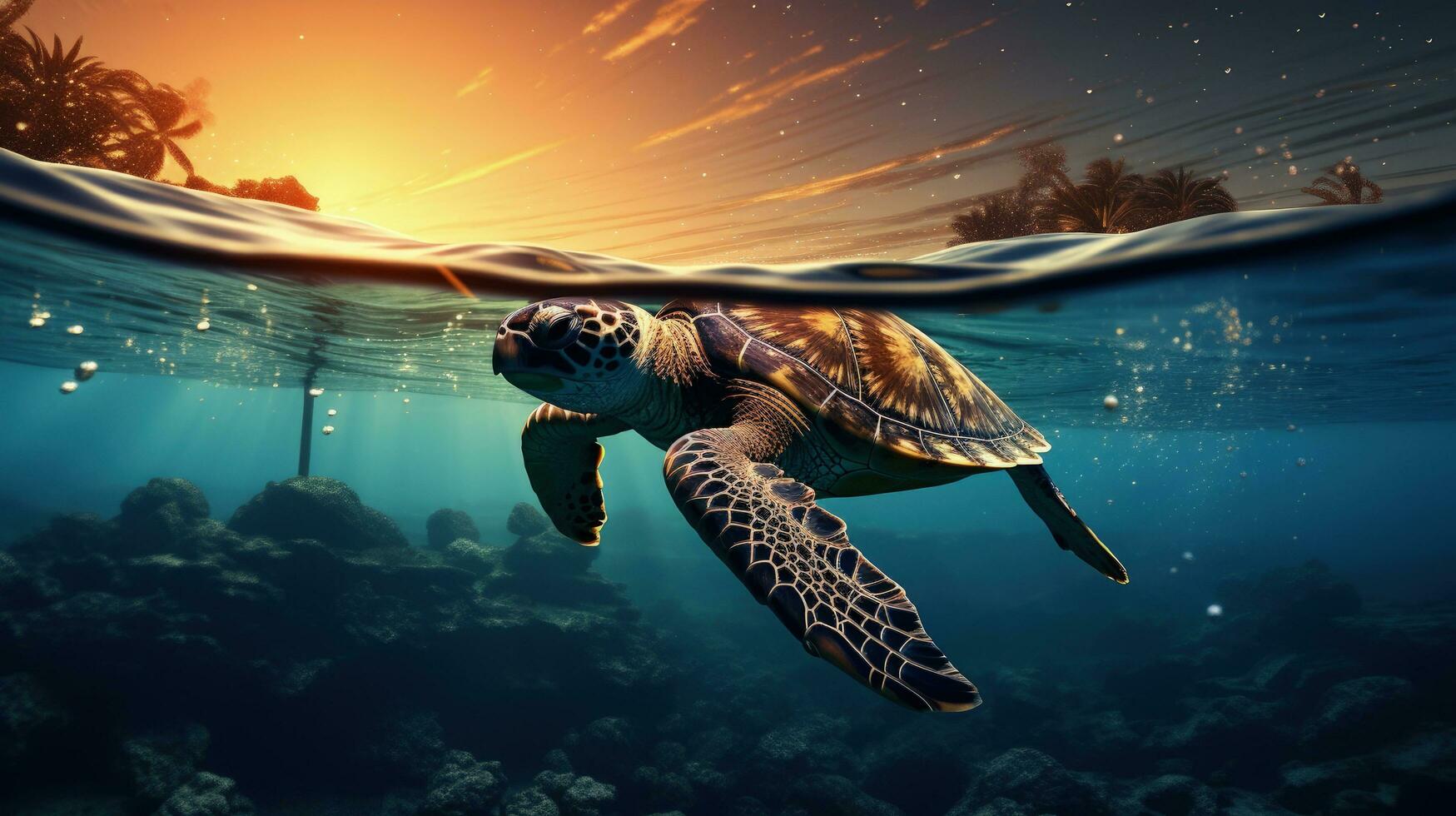 turtle in the ocean. silhouette concept photo