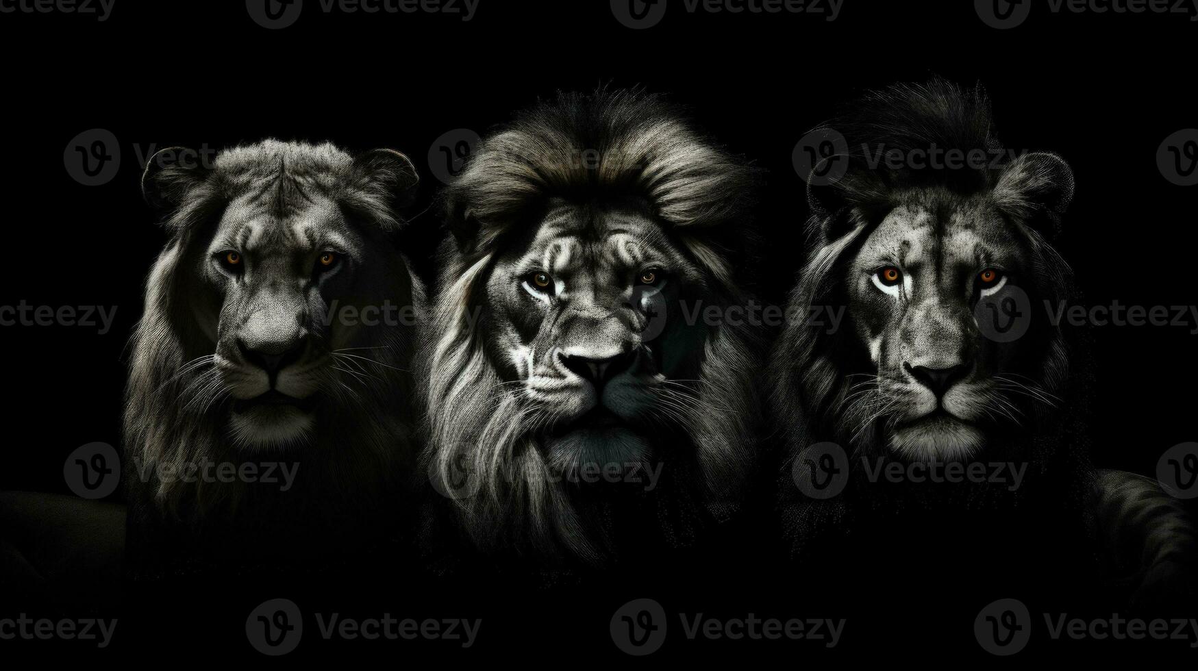 si w modelo con león pantera y Tigre en negro antecedentes. silueta concepto foto