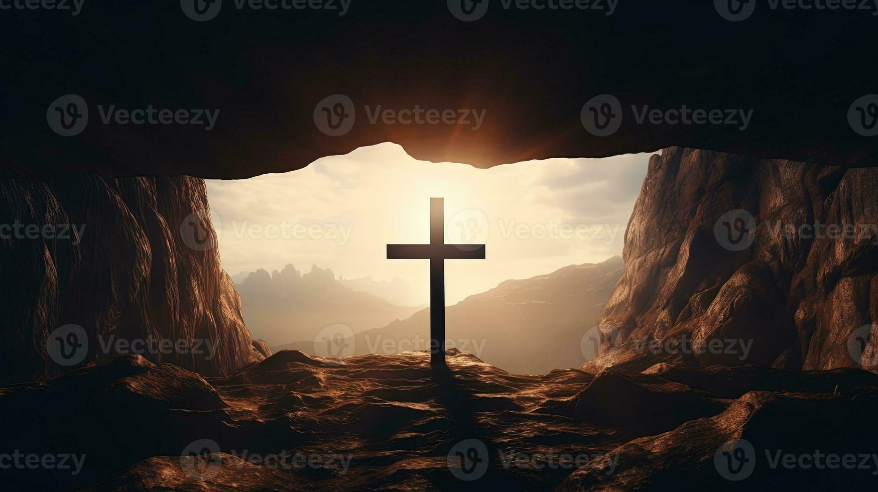 The burial spot of Jesus after crucifixion and the Christian belief of resurrection Crucifixion on hills according to the Bible. silhouette concept photo