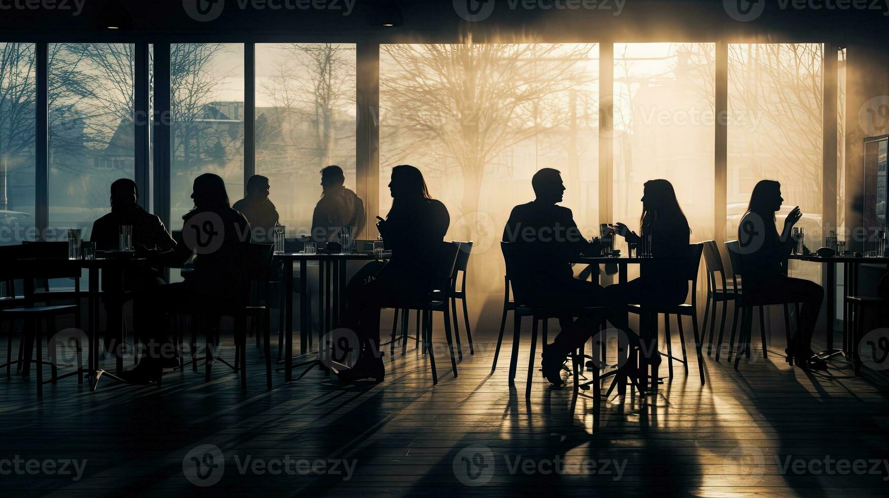 Unidentified individuals dining in a eatery. silhouette concept photo