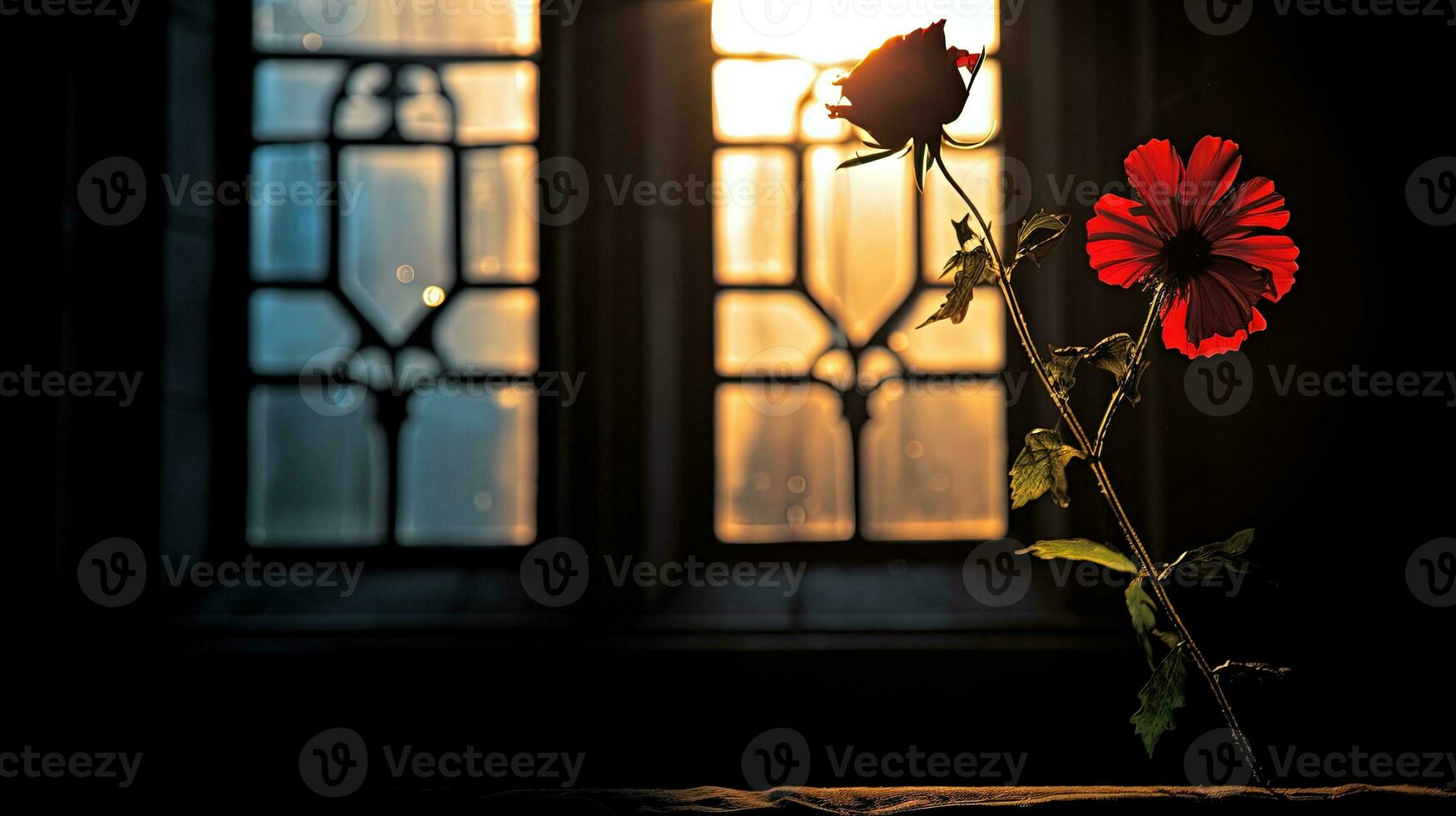 a flower silhouette before a church window photo