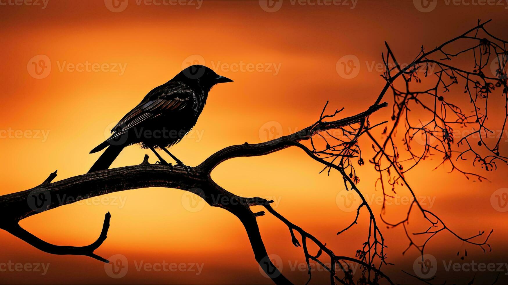 Bird silhouette perched on a branch photo