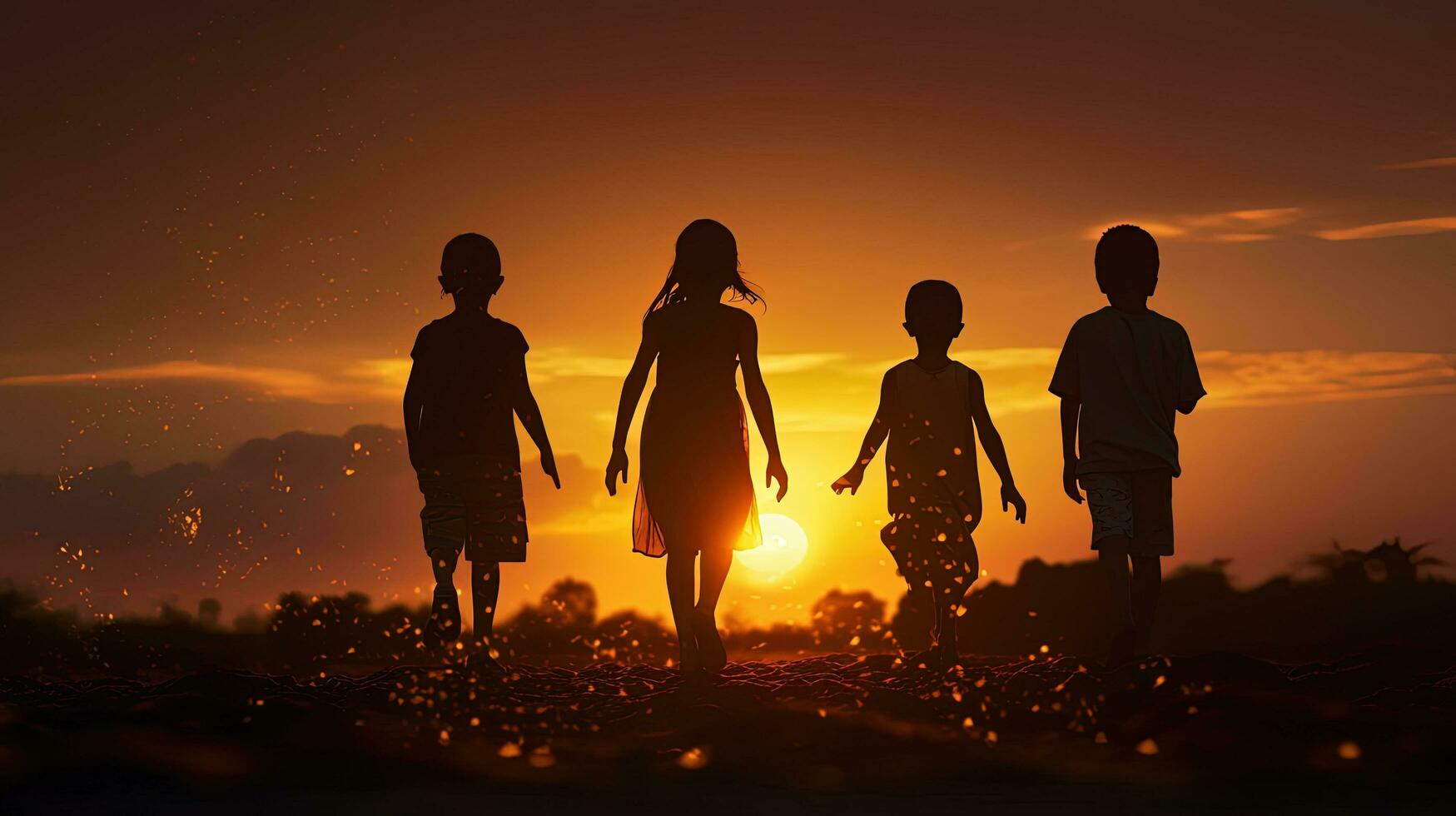 Children s outlines at dusk. silhouette concept photo