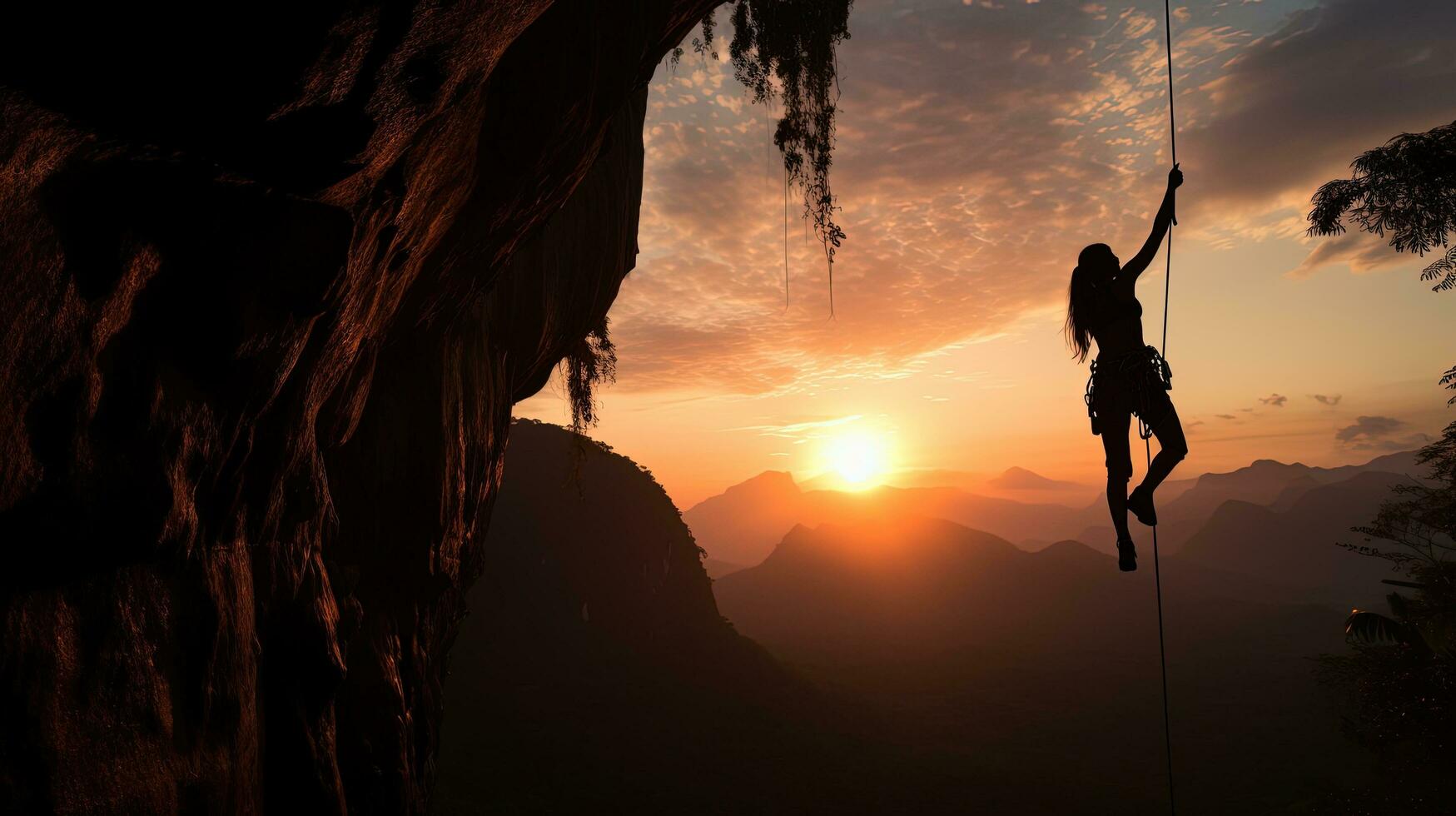 Climbing woman s silhouette in Railey Thailand photo