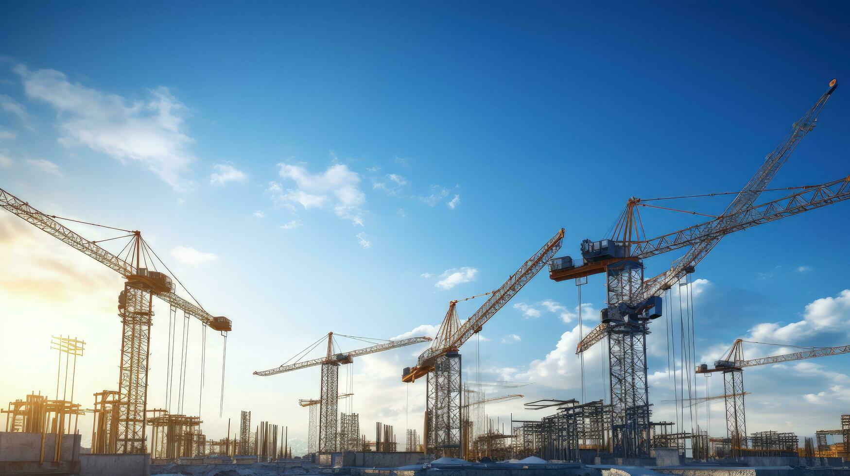 Cranes at construction site beneath clear sky. silhouette concept photo