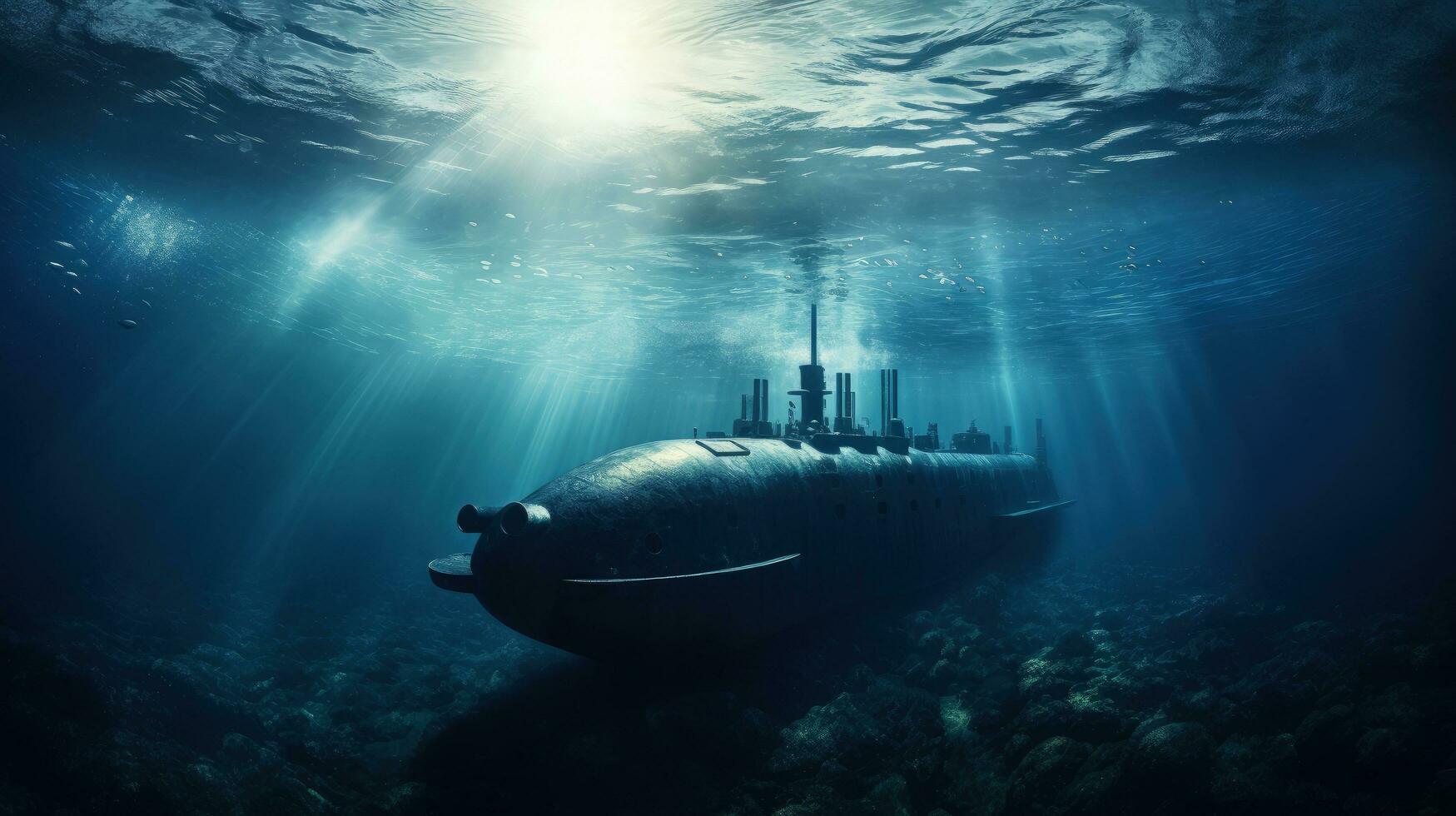 Underwater naval vessel on a mission. silhouette concept photo