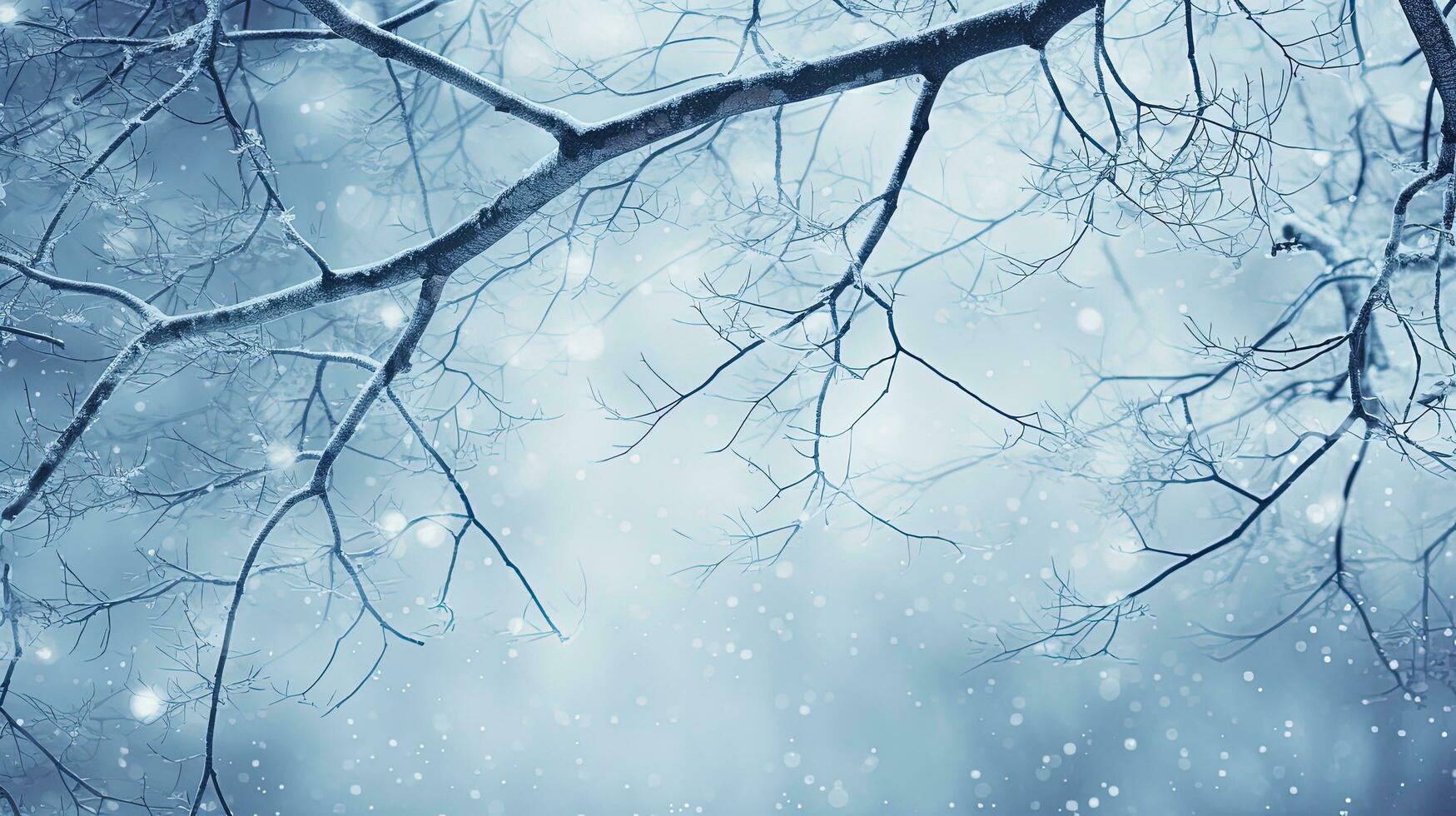 Snow covered tree branch. silhouette concept photo