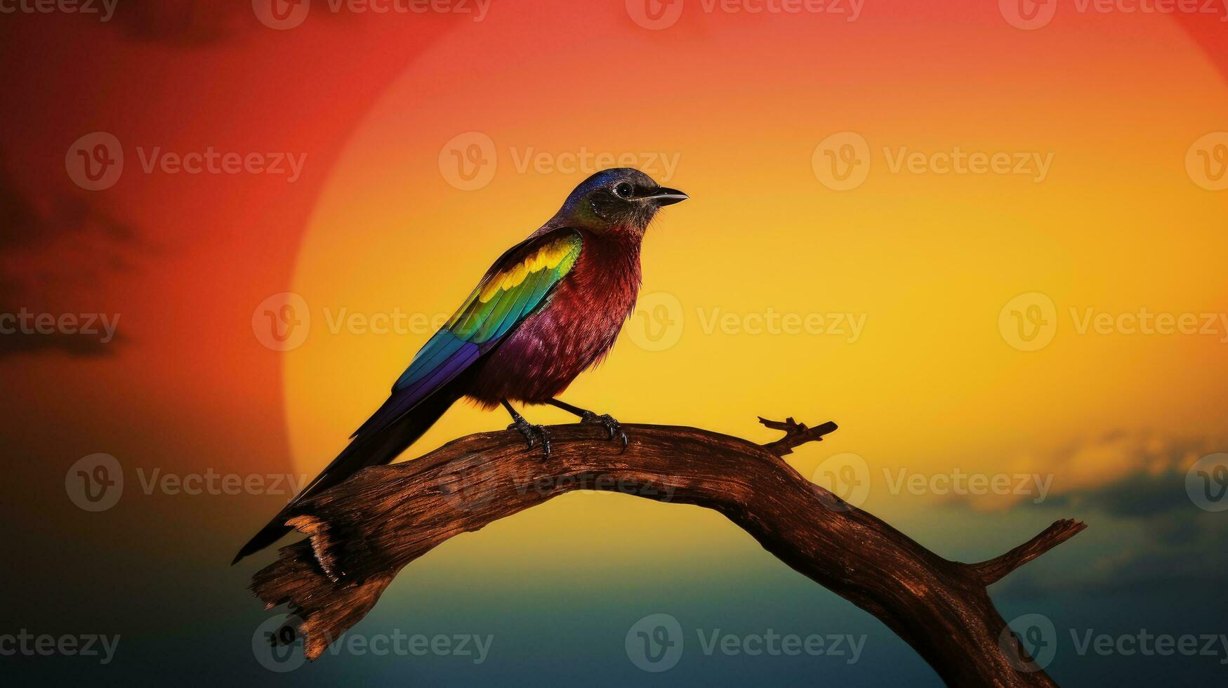 Bird shadow against rainbow. silhouette concept photo