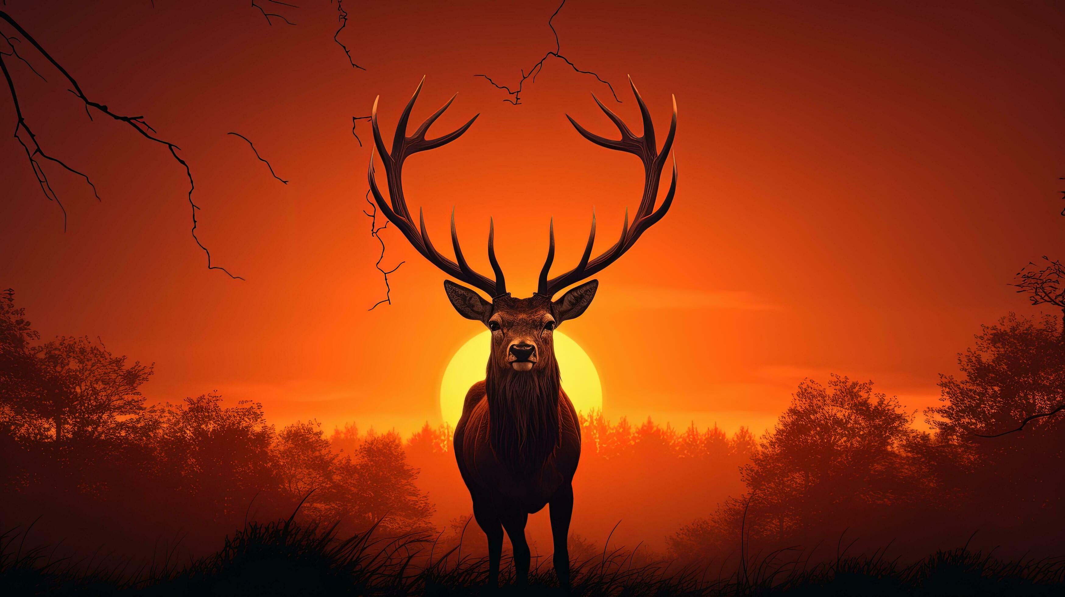 Download wallpaper 2560x1080 deer, sunset, outdoor, silhouette