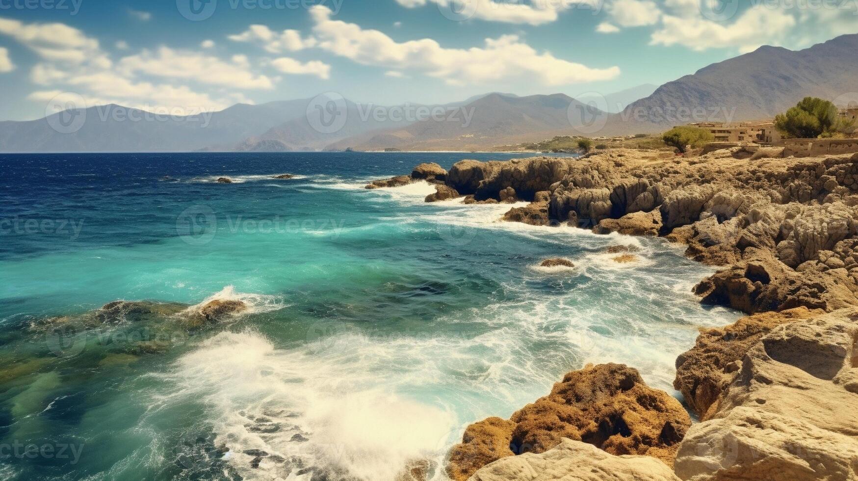 AI Generative Panoramic beautiful seascape of the Mediterranean