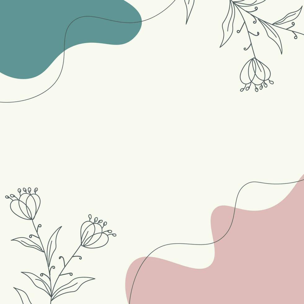 Botanical leaves and flowers with rounded element background. Abstract minimal background. vector