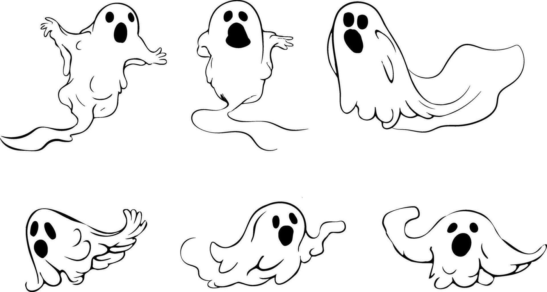 Set of realistic scary flying ghosts.Creepy ghouls and vampires.Scary phantoms banner vector.3d smoke,fog looking spirit at night.The main symbols of Halloween. vector