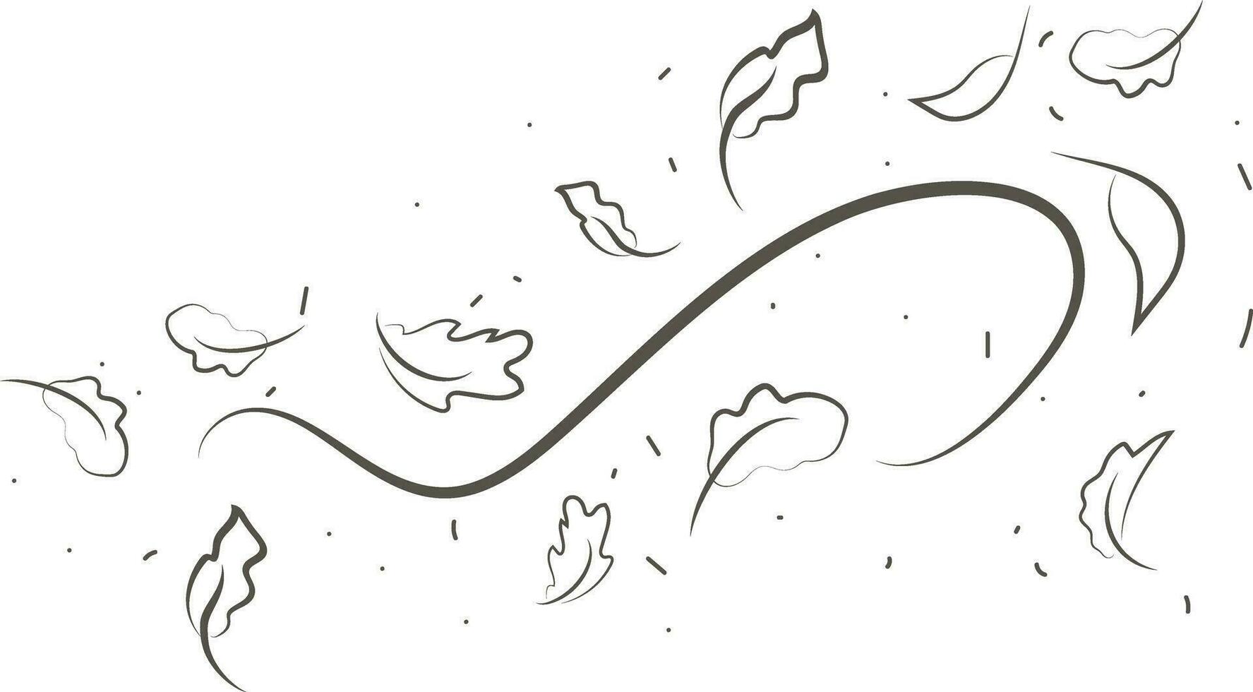 Outline drawing of a breath of wind.Wind blow  set in line style.Wave flowing illustration with hand drawn doodle cartoon style. vector