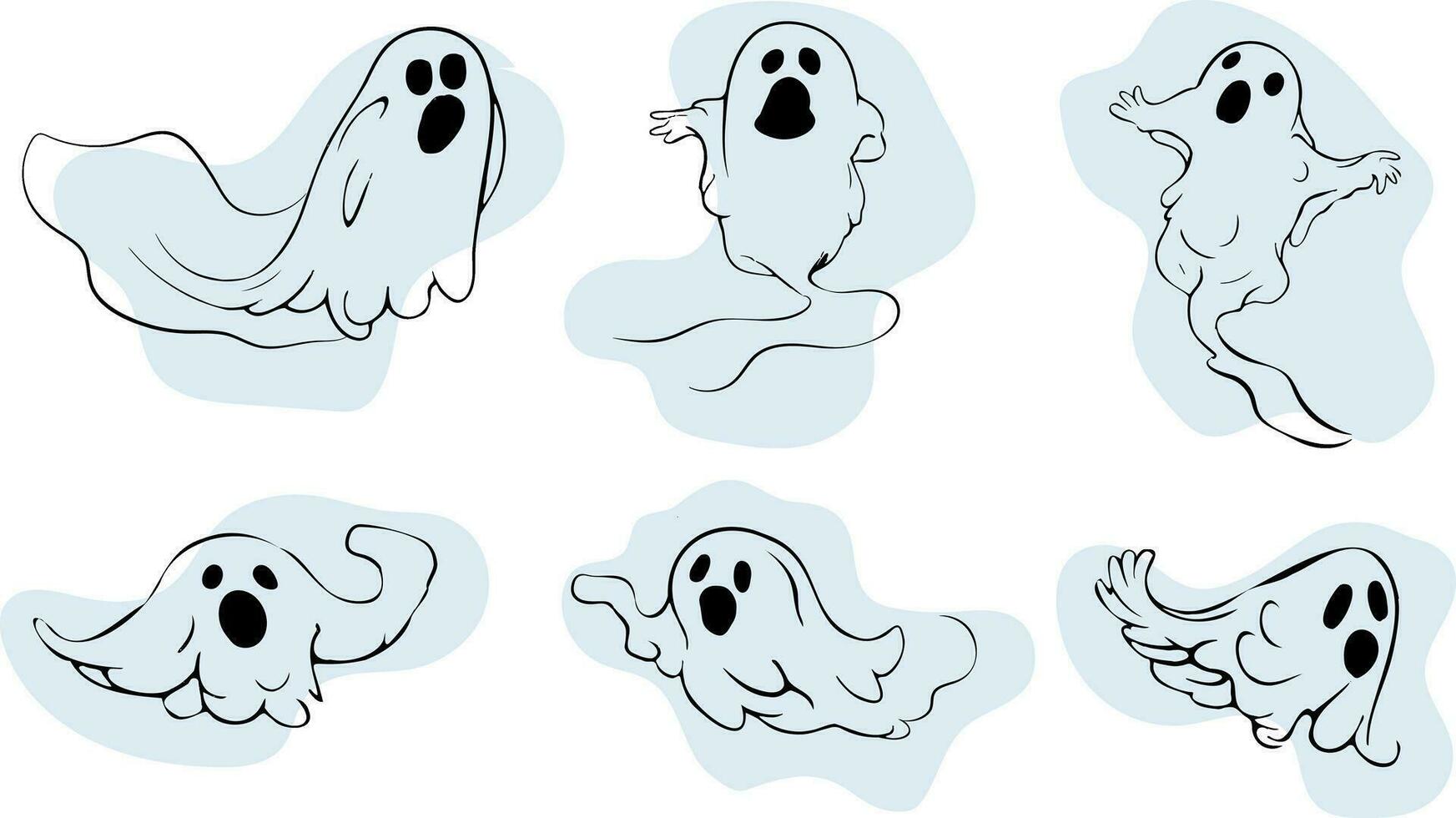 Set of realistic scary flying ghosts.Creepy ghouls and vampires.Scary phantoms banner vector.3d smoke,fog looking spirit at night.The main symbols of Halloween. vector
