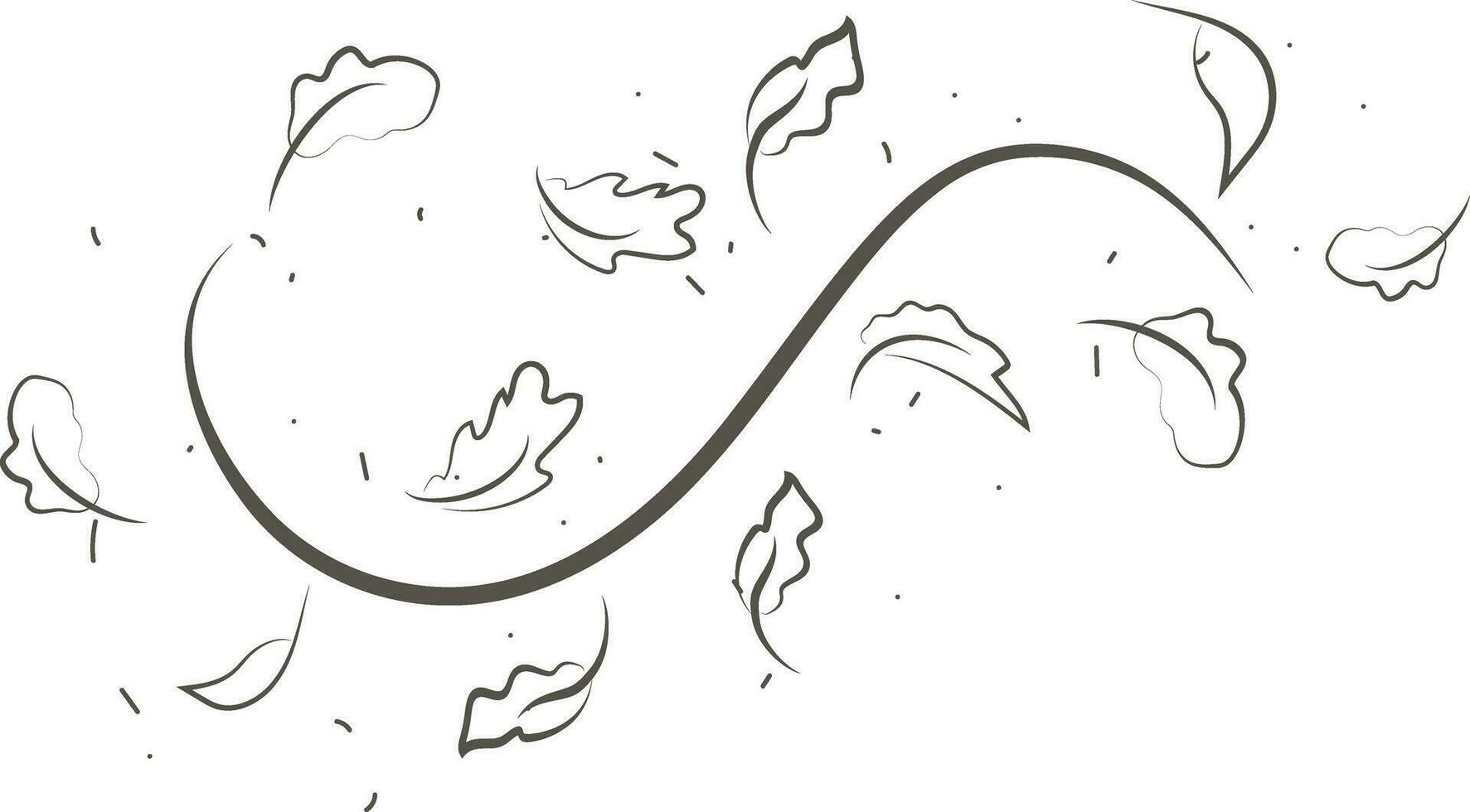 Outline drawing of a breath of wind.Wind blow  set in line style.Wave flowing illustration with hand drawn doodle cartoon style. vector