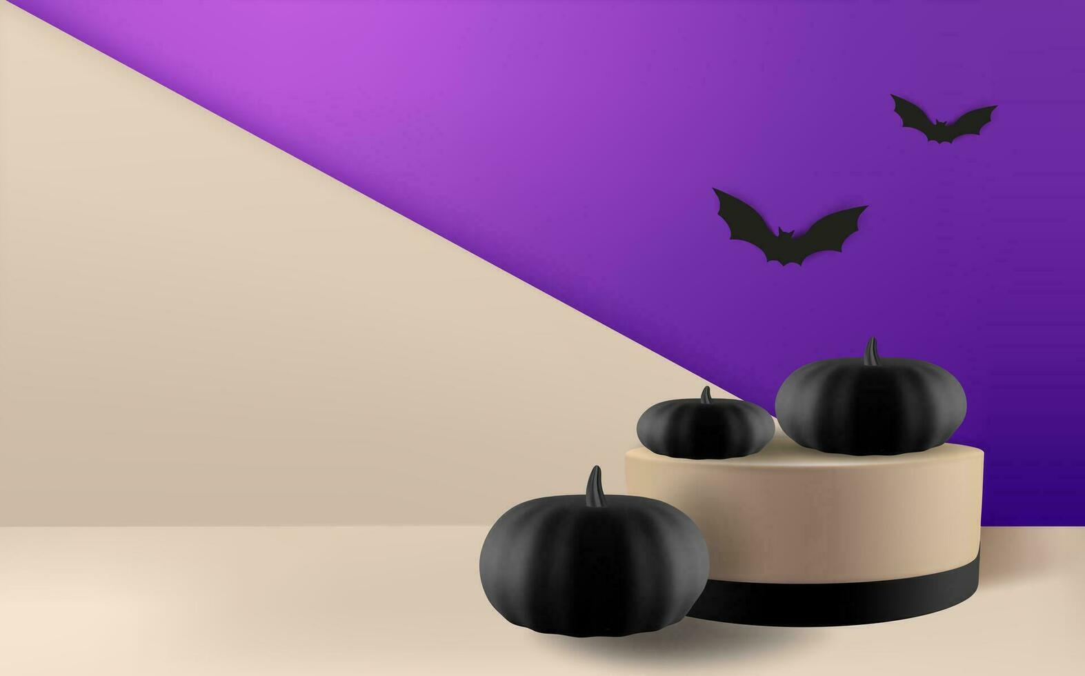 Festive Halloween background decorated with colorful pumpkins with podium.Minimal realistic 3d design stage pedestal. vector