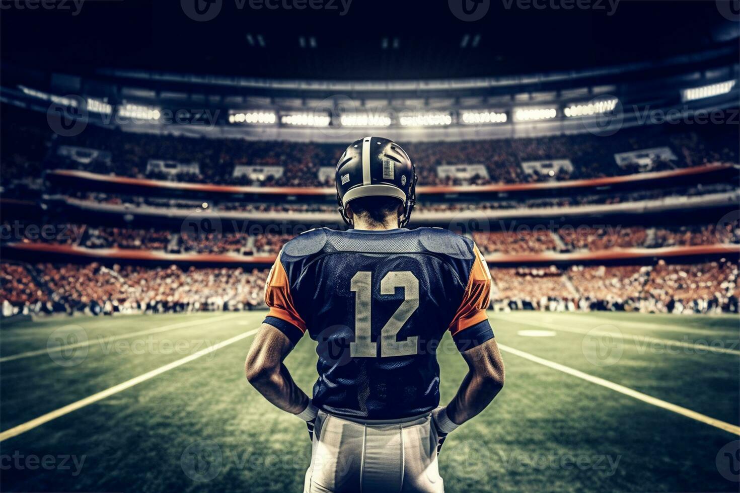 American Football Player ready to play at huge stadium photo