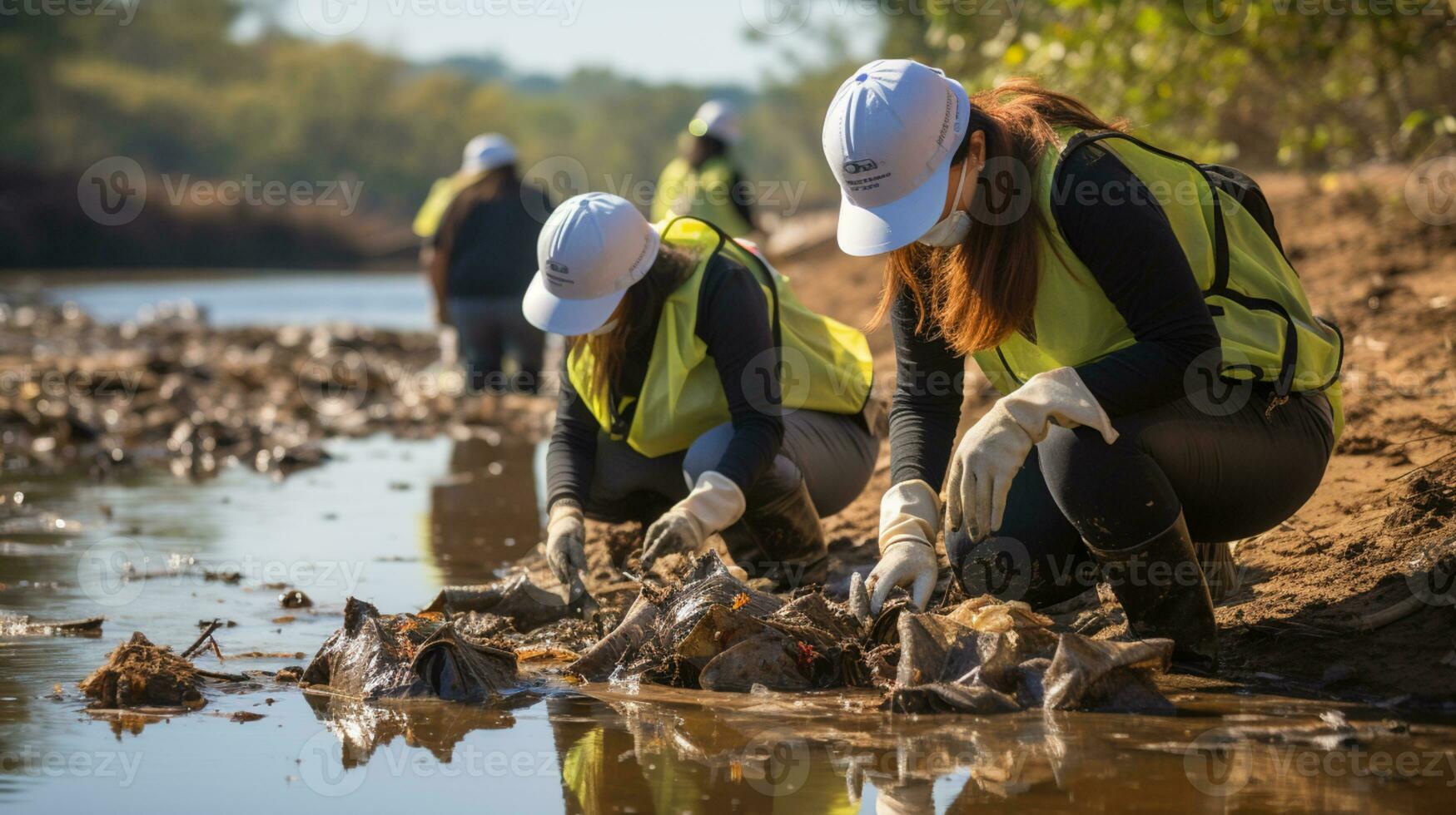 voluntarios Ayudar por limpieza basura desde contaminado río foto