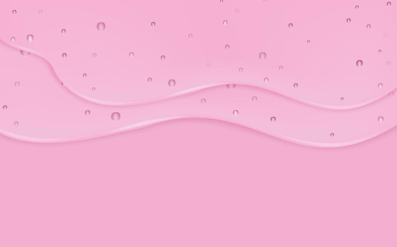 Liquid pink wet drops of gel or collagen.Spilled puddles of cosmetic serum or water. Round clean swatch of essence lotion or jelly for skin care.Beauty background with oil drops. vector