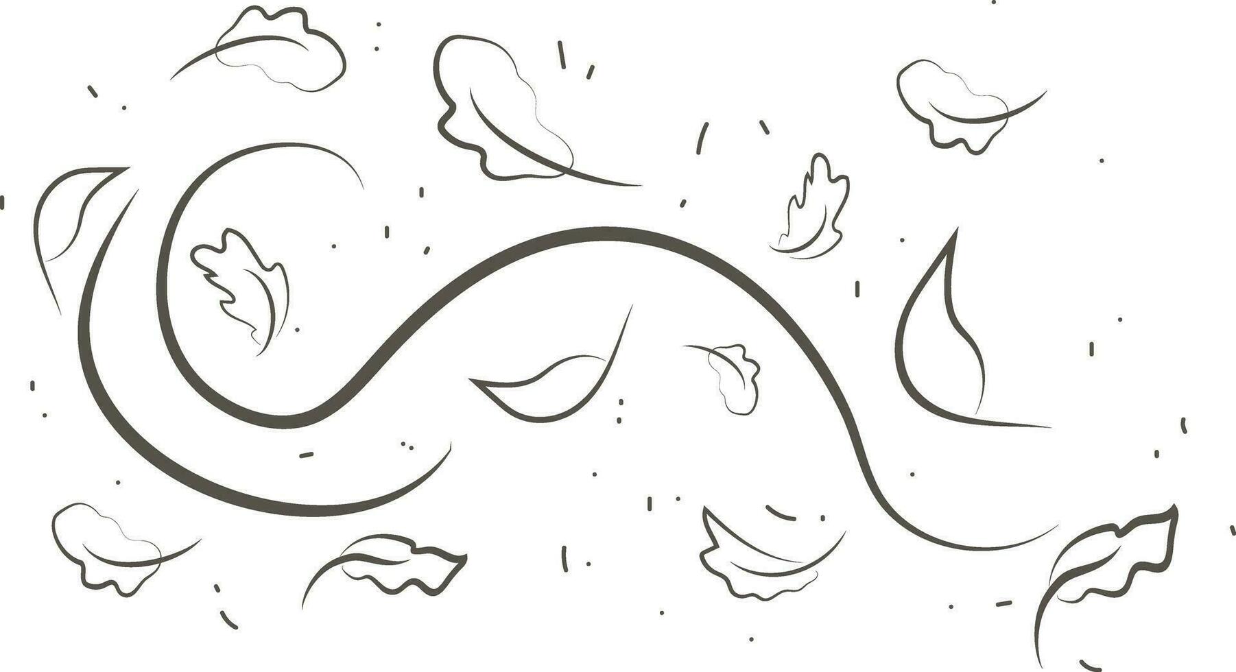 Outline drawing of a breath of wind.Wind blow  set in line style.Wave flowing illustration with hand drawn doodle cartoon style. vector