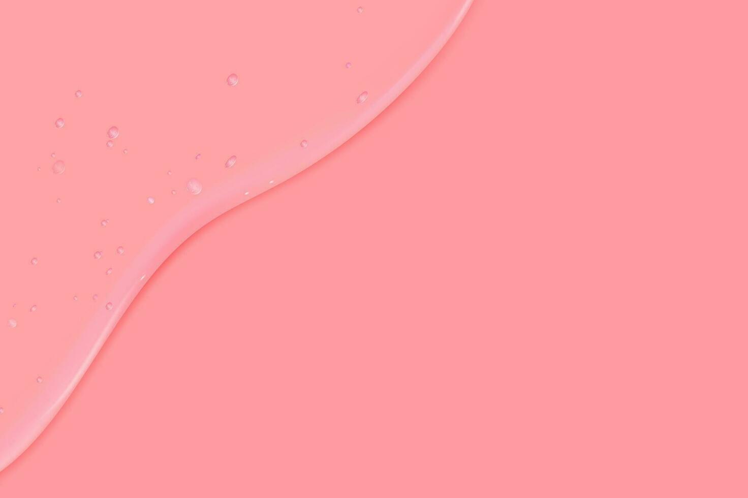 Liquid pink wet drops of gel or collagen.Spilled puddles of cosmetic serum or water. Round clean swatch of essence lotion or jelly for skin care.Beauty background with oil drops. vector