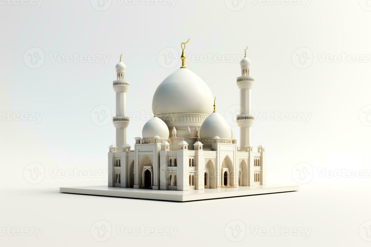 3d rendering of a white mosque with a golden dome photo
