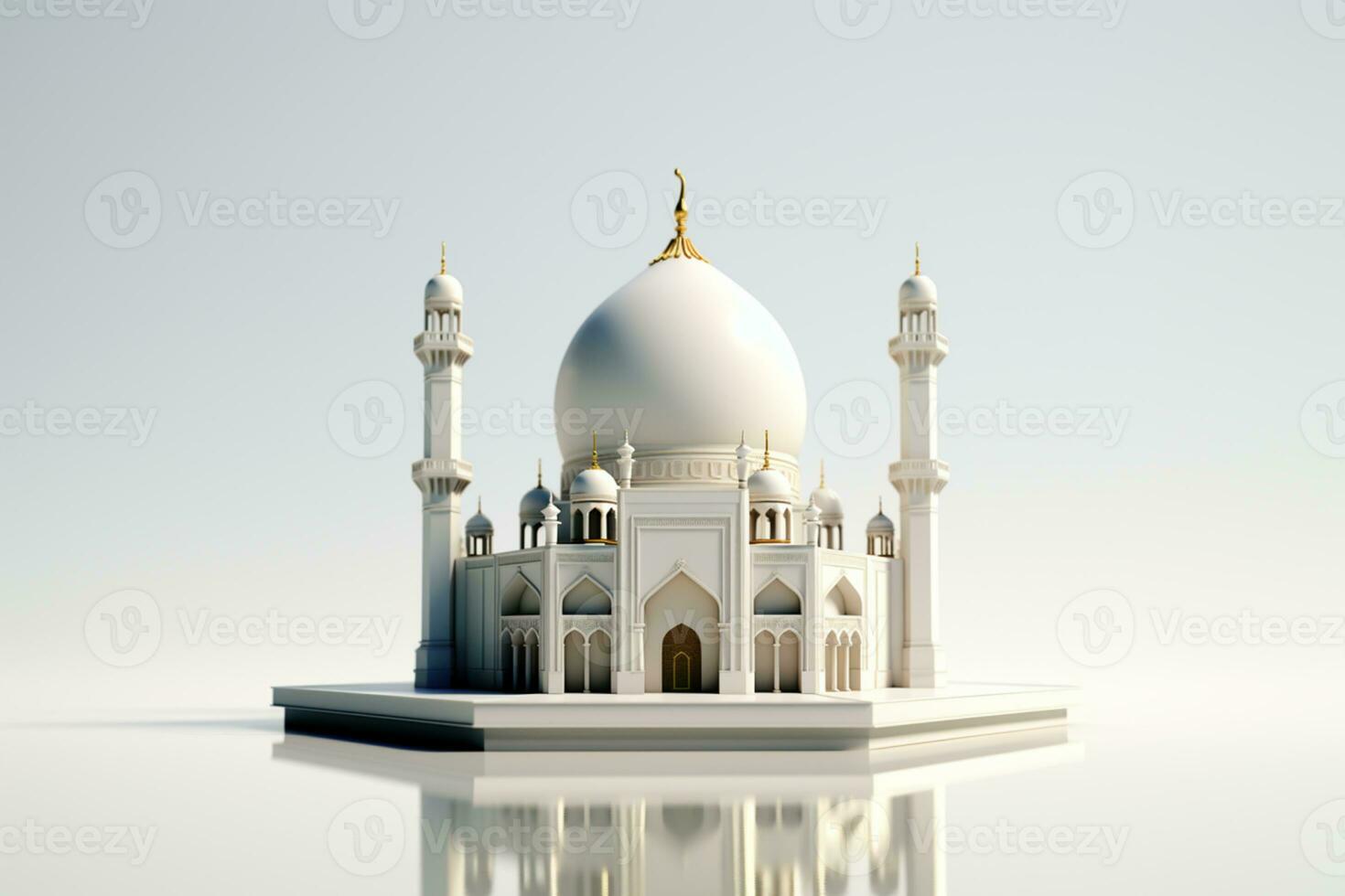 3d rendering of a white mosque with a golden dome photo