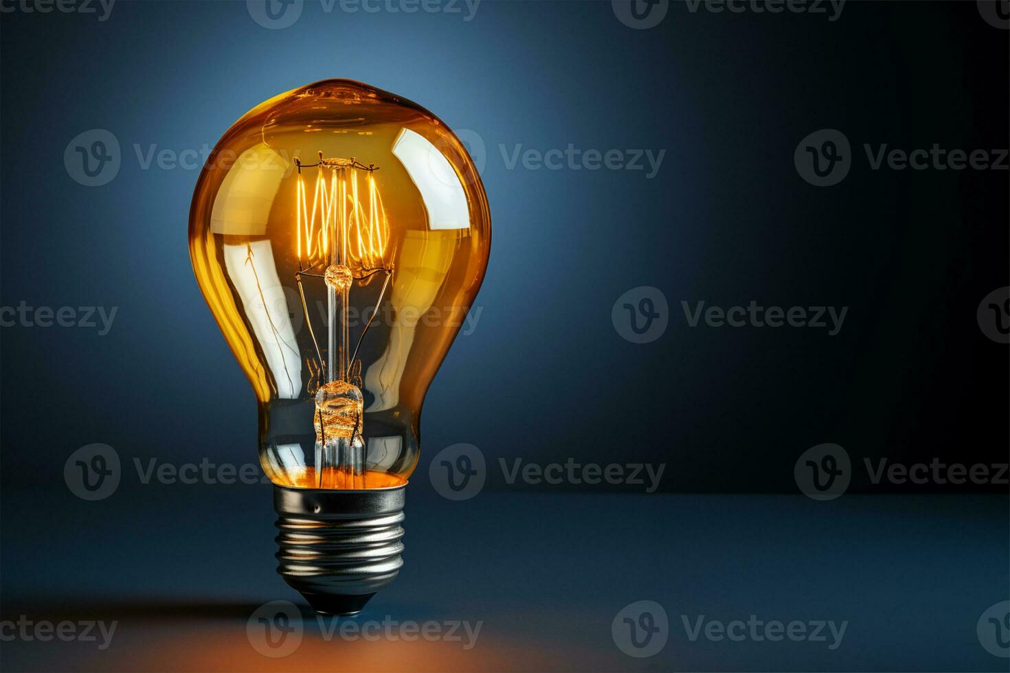 Yellow lightbulb on a blue background realistic view photo
