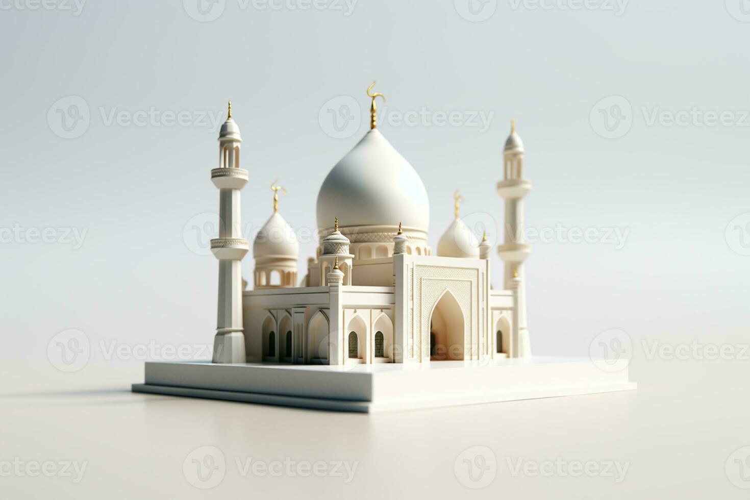 3d rendering of a white mosque with a golden dome photo
